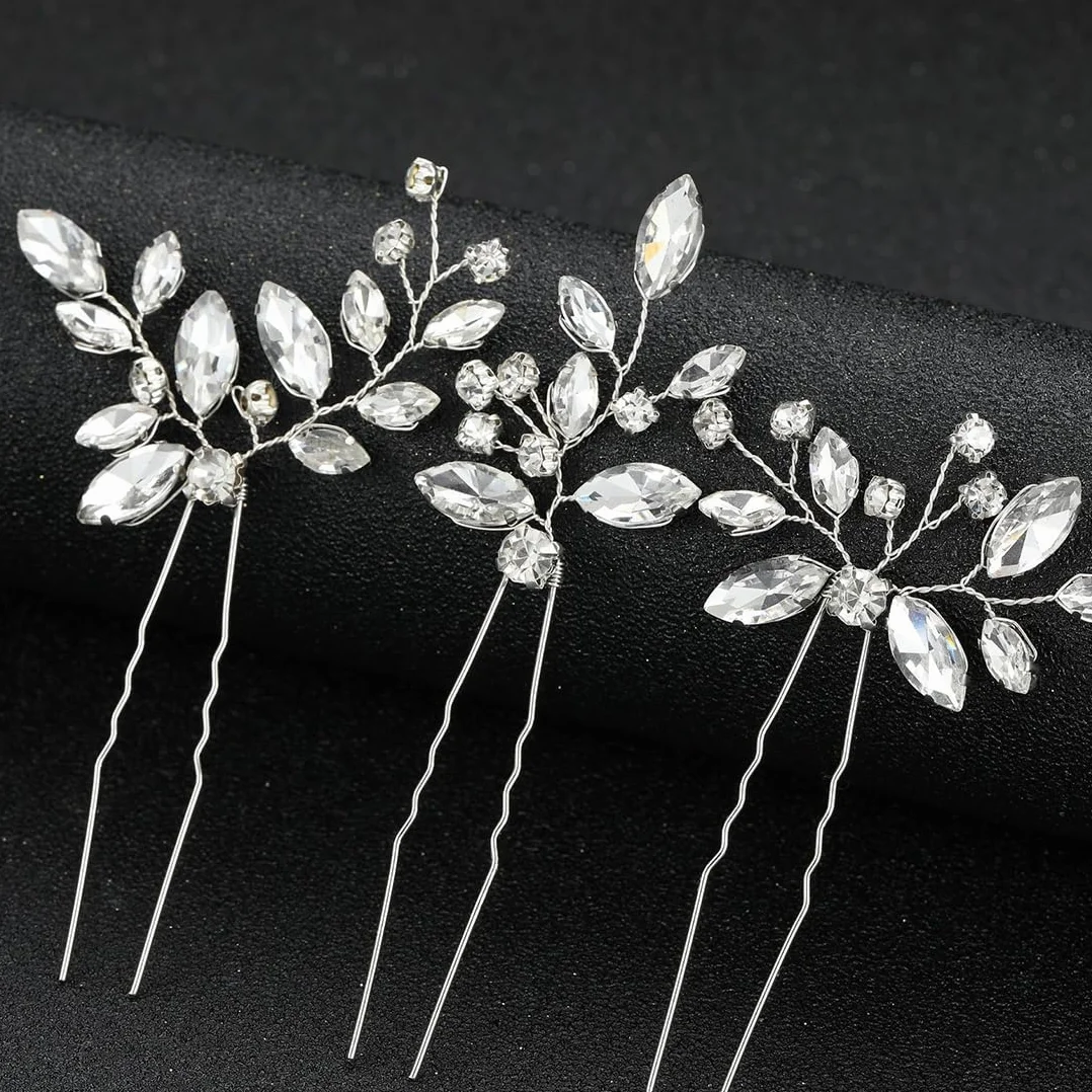 3 Pezzi Forcine per capelli da sposa con cristalli argentati Accessori per Capelli da Sposa Eleganti Forcine per Capelli per Donne Sposa Damigella d'Onore Ragazze(argento)