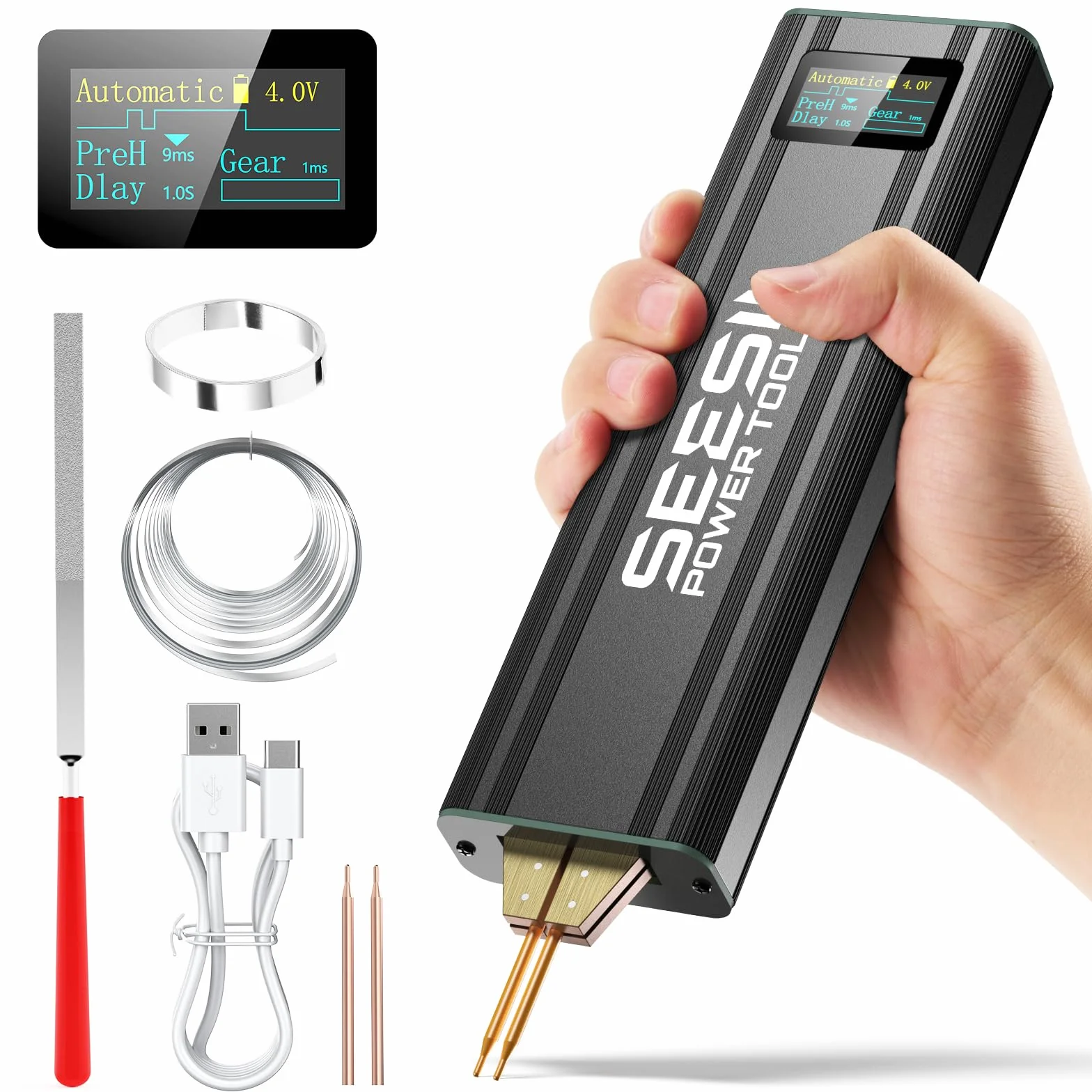 SEESII Saldatrice a Punti Portatile con Batteria Ricaricabile, Spot Welder per Lamiere Nichelate 0,2mm
