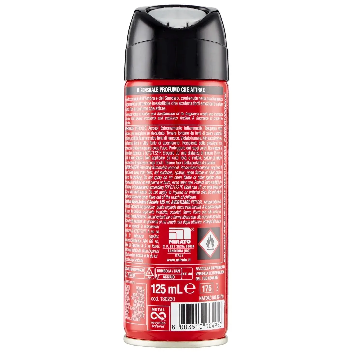 8 deodoranti Intesa Sex Unisex Ambra d'Arabia – Deodorante Spray 125 ml + portachiavi Beni Culinari