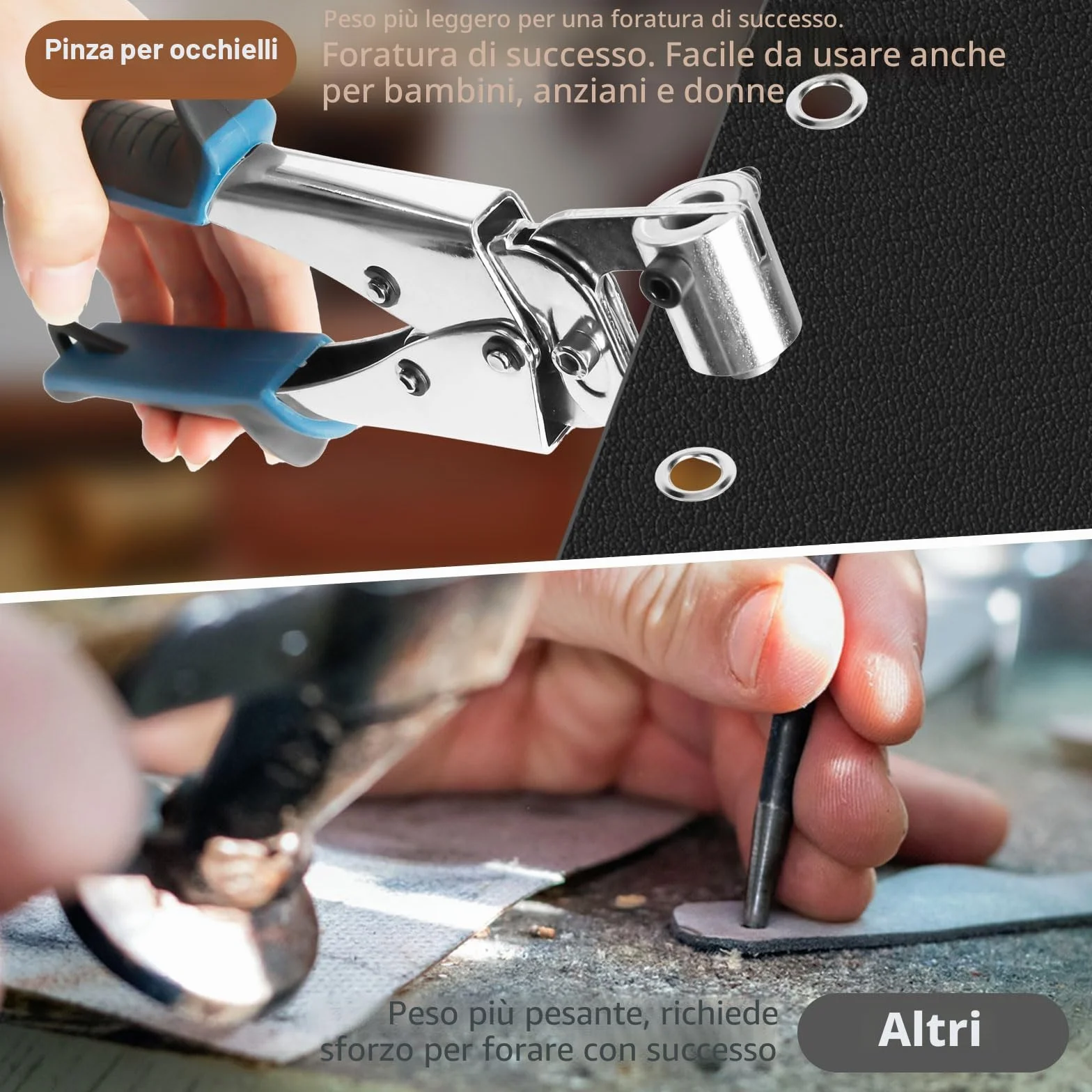 Pinze per Occhielli Professionali Set Occhiellatrice Teloni 400 Occhielli Ø 10mm Pvc Pelle Cartone Tessuto