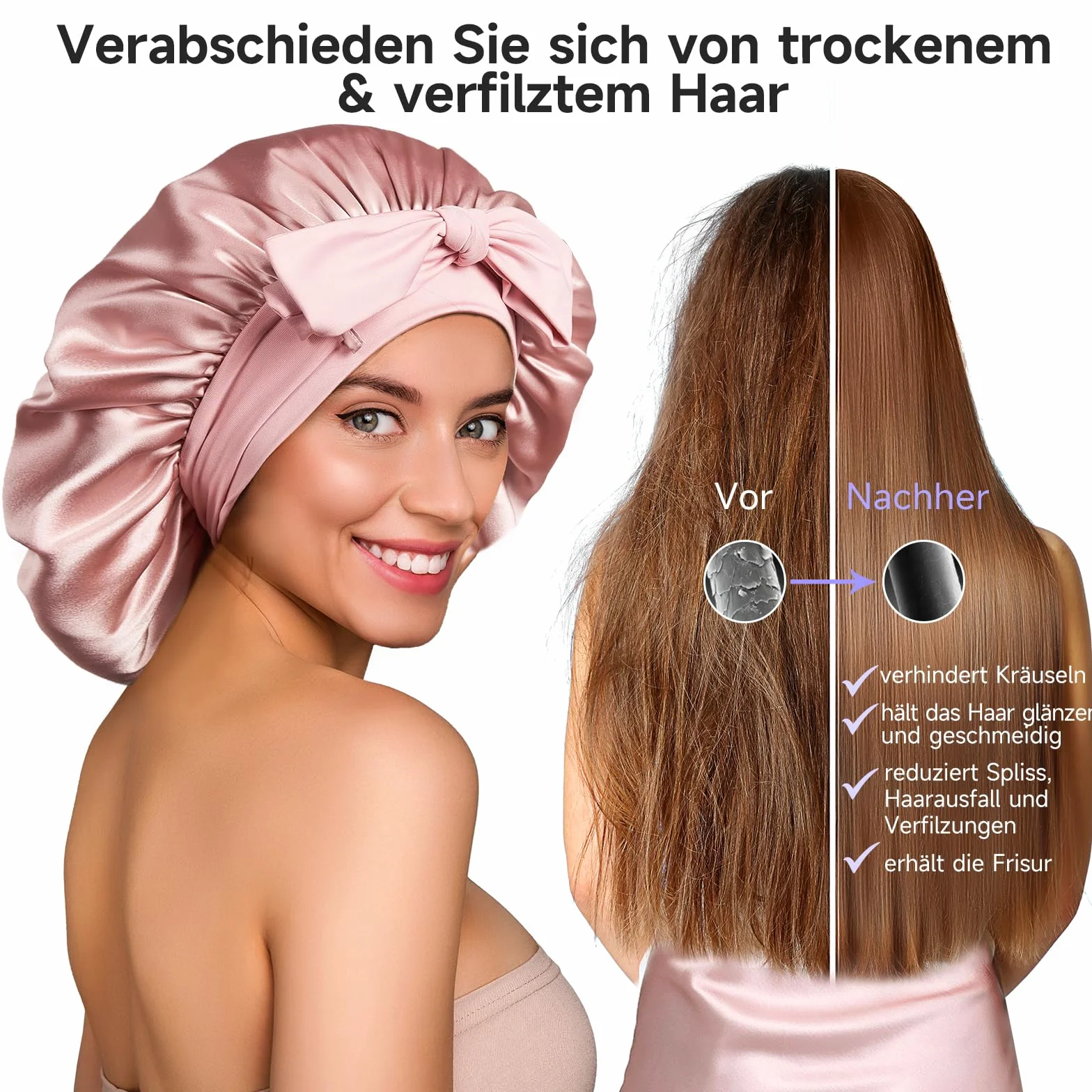 Umisleep 100% 22 Momme Cuffia Seta di Gelso per Dormire, Cuffia da Notte in Seta a Doppio Strato per Capelli Ricci, Traspirante, con Cinturino Largo Regolabile per Il Fissaggio alla Testa, Rosa