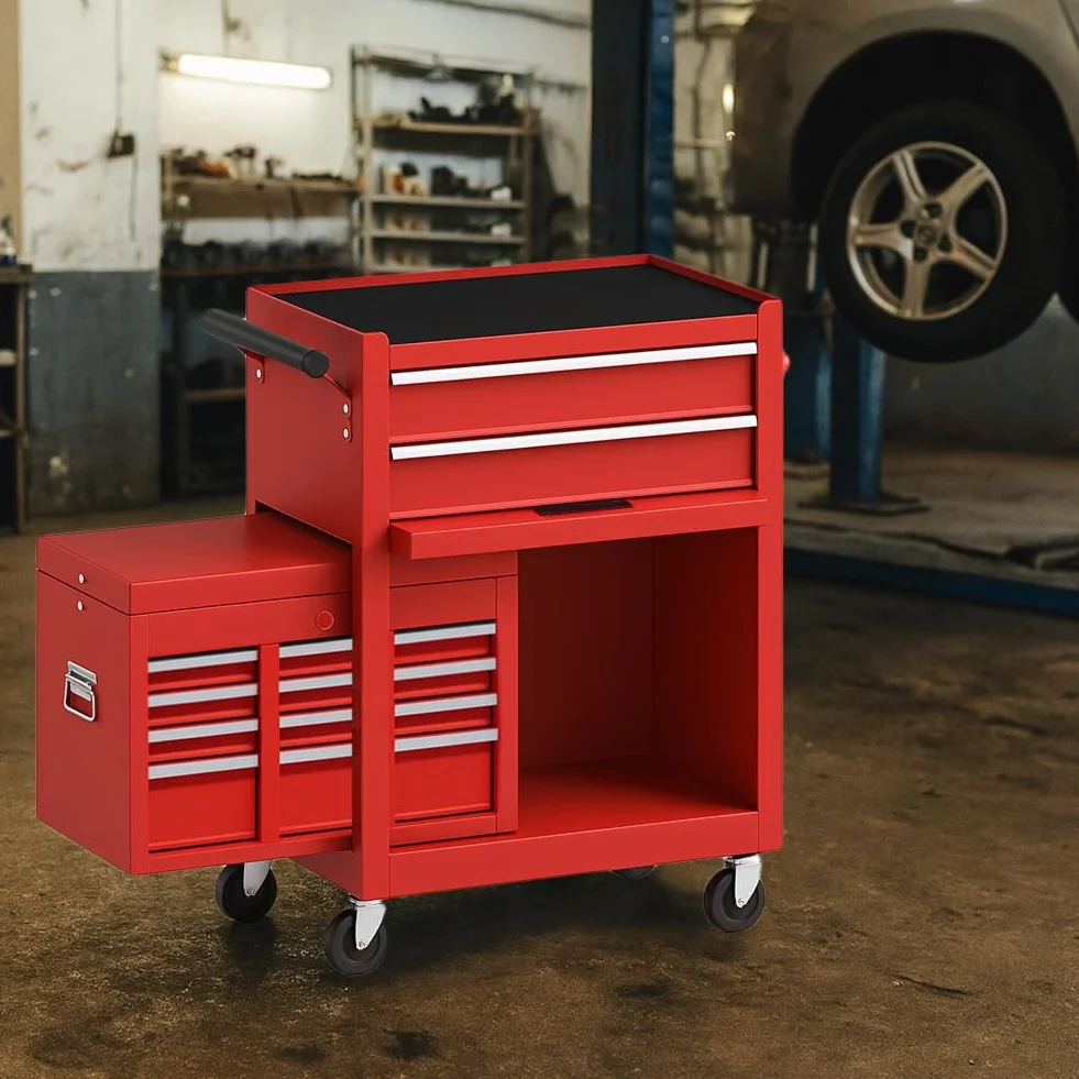Carrello Portautensili 2in1 8 Cassetti 1 Sportello in Acciaio 68x33x108 cm