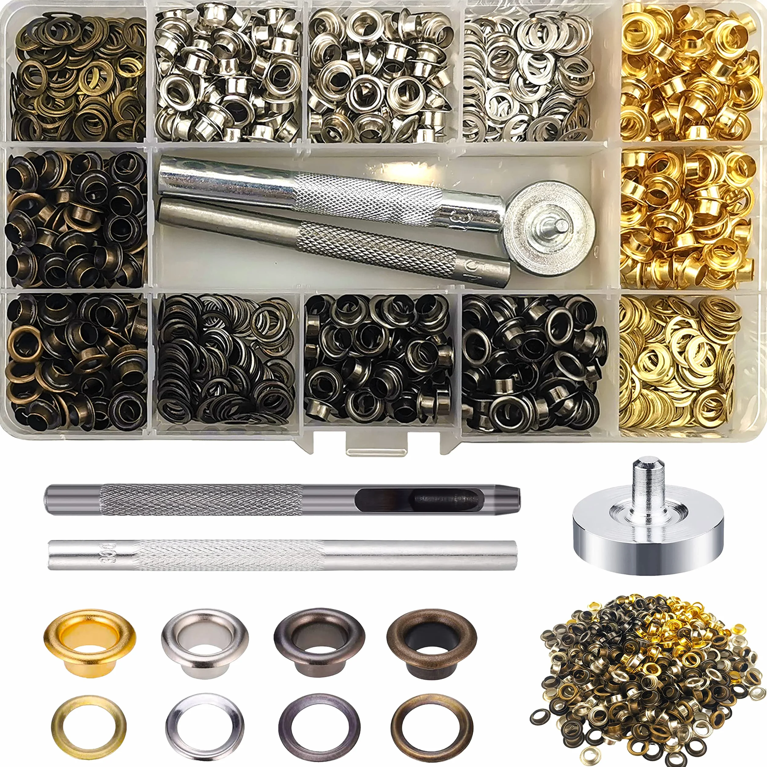 Occhielli Metallici 5mm 4 Colori 680 Set con Strumenti per Tela Borse Teloni