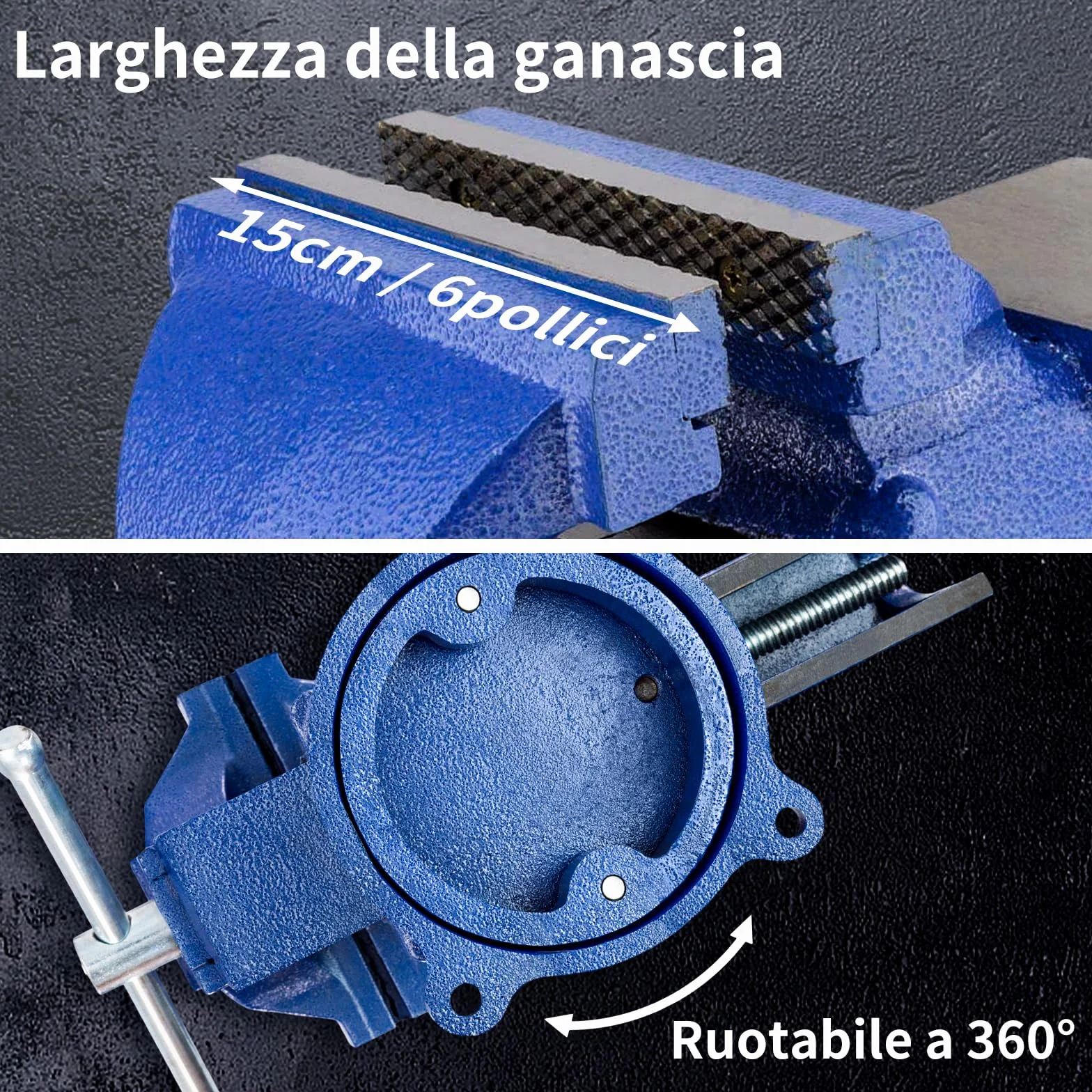 HYCHIKA Morsa da Banco 152 mm 6 Pollici 360° Girevole per Lavorazione Legno e Metallo