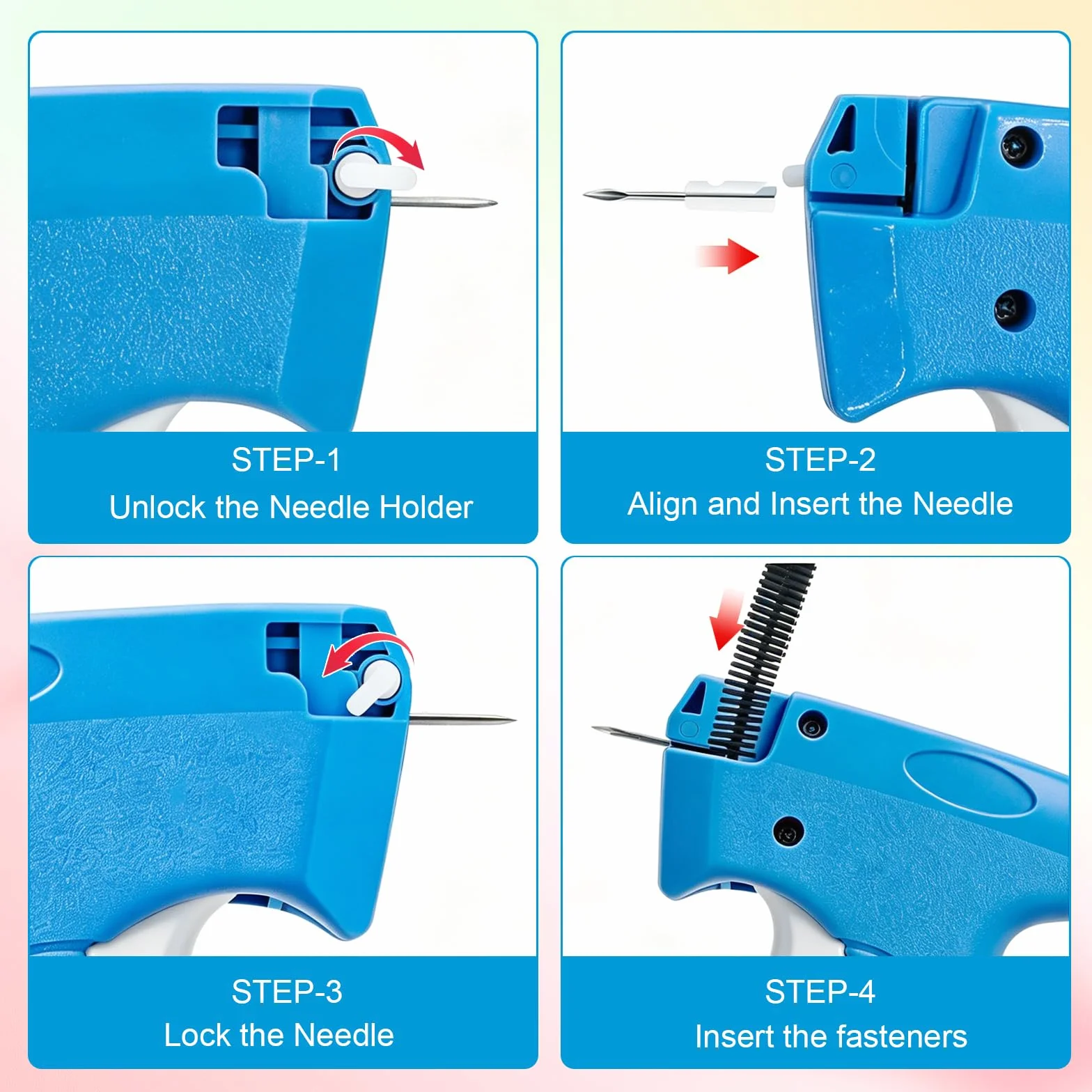 Pistola Cucitura Invisibile Portatile per Riparazioni Rapide, Etichettatrice per Tessuti Jeans Lana Poliestere, Include 6 Aghi + 3000 (Blu)