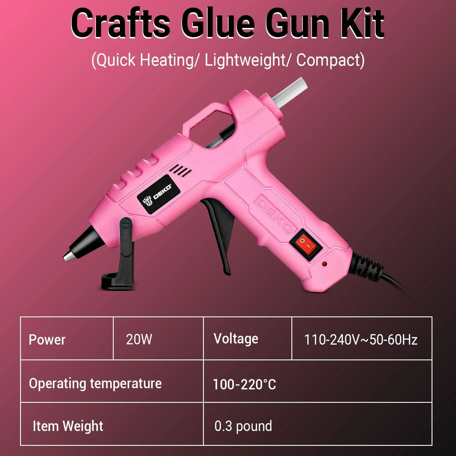 DEKO Pistola per colla calda 20 W mini silicone fai da te 30 pezzi rosa