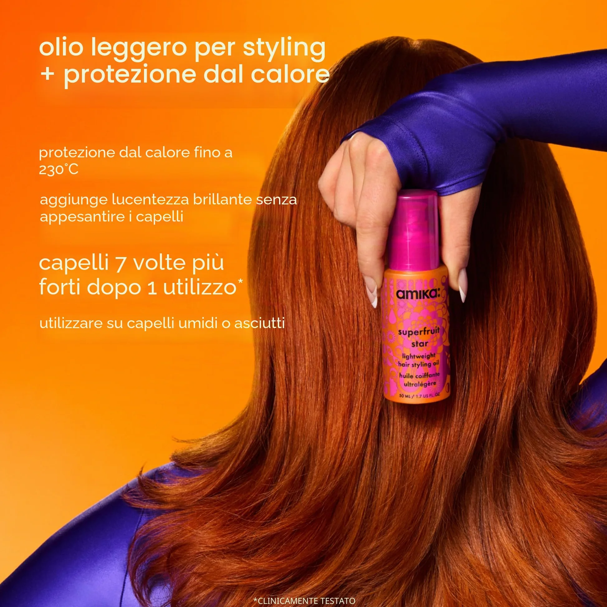 amika Superfruit Star - Olio per capelli leggero, siero per capelli sottili e spessi, protezione dal calore + levigante crespo per una lucentezza lucida, riduce la rottura e rafforza le ciocche (50 ml