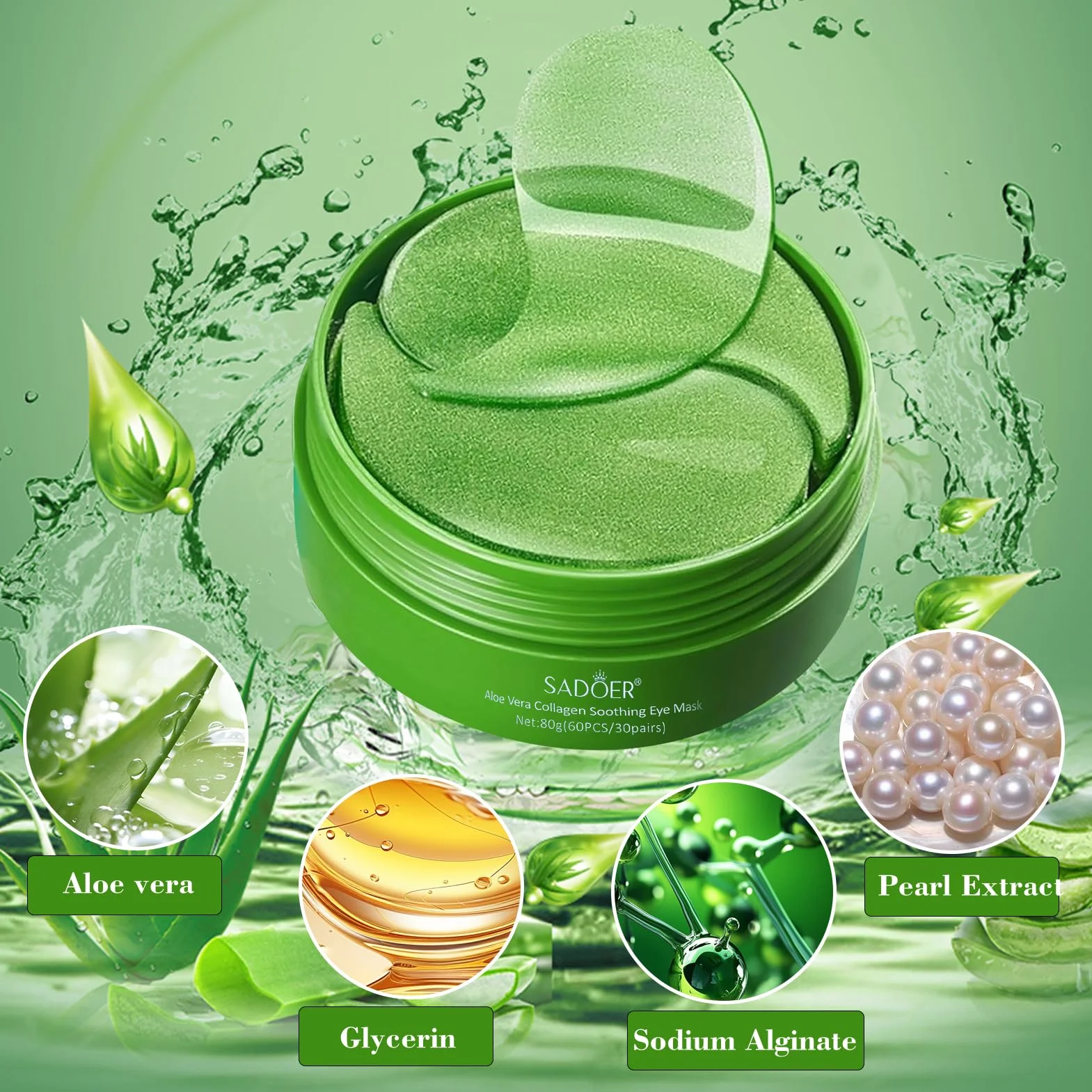 60 Pezzi Aloe Vera Maschera Occhi, Collagene Patch Occhi con Maschera per le Labbra, Patch Occhiaie e Borse, Anti-Rughe e Anti-Occhiaie, Rimuovi Borse e Puffiness, Idrata Anti-Età
