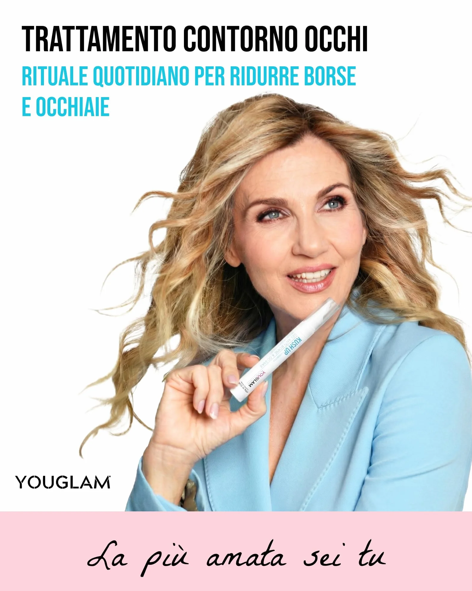 YOUGLAM Kush Up Azzurra – Contorno Occhi Crema Gel con Caffeina, Acido Ialuronico – Occhiaie, Borse – Idratante Rinfrescante Illuminante – Eye Cream 30 ml