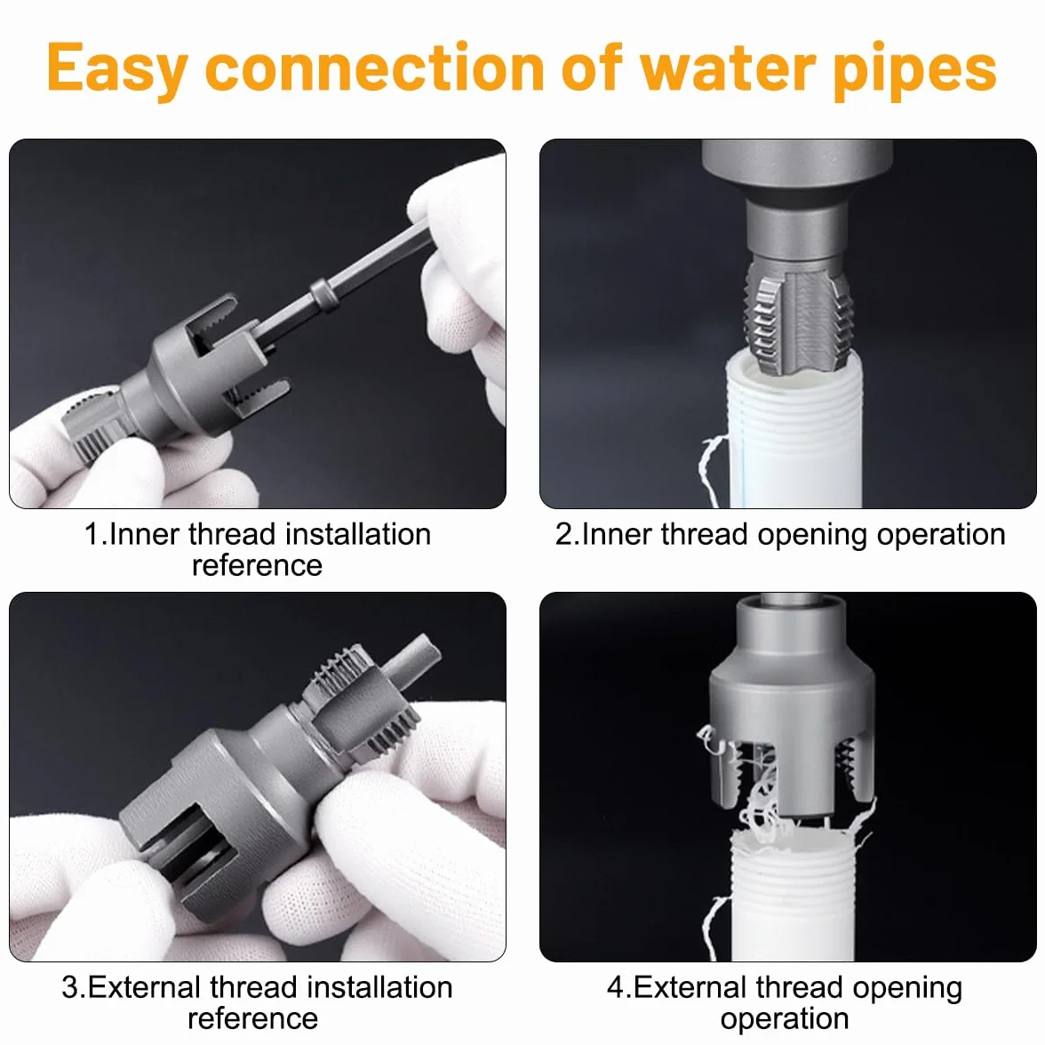 Filettatore per Tubi PVC/PPR 2 Pezzi 2 in 1 Kit Utensile Integrato Filettatura Interna Esterna 1/2" 3/4" Trapano Elettrico