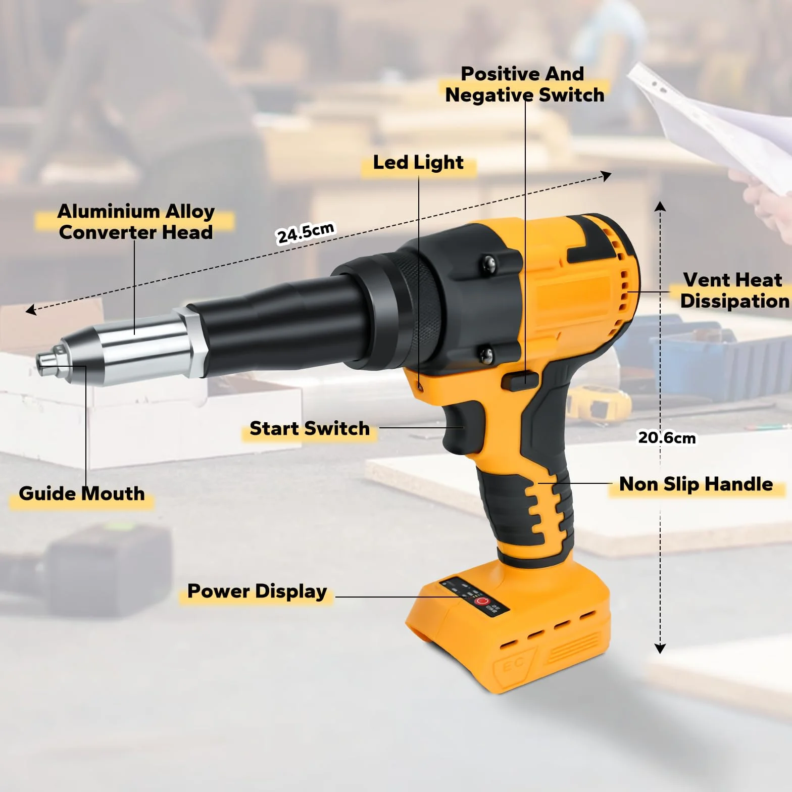 Pistola rivettatrice professionale per Dewalt 20 V per metallo, plastica, pelle