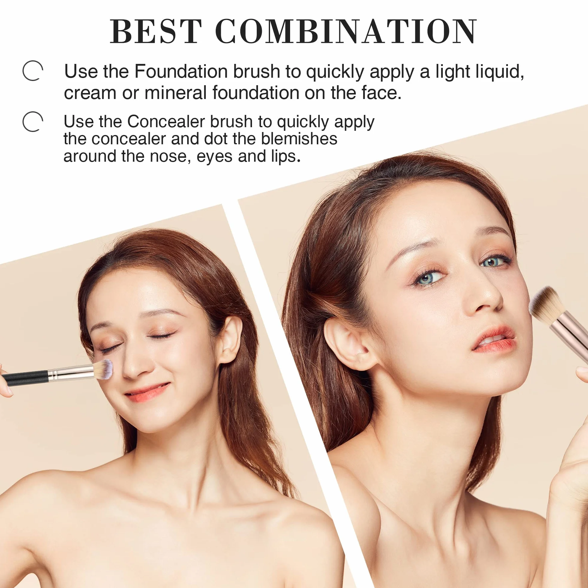 Pennello Fondotinta Liquido, 3 Pezzi Pennello Correttore Viso Blush Make Up Contouring, Perfetto Per Qualsiasi Look, Funziona Con Liquidi, Smalti, Creme, Modellanti, Fard e Ciprie Fissanti