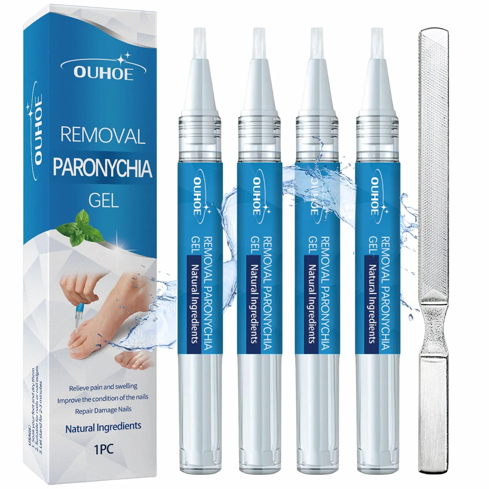 4 Pezzi Nail Care Pen, con Lima Unghie, Penna per la Cura Delle Unghie, Ricco di Ingredienti Naturali Come Burro di Karité, Olio di Chiodi di Garofano, Estratto di Timo, Vitamina E, Olio di Eucalipto