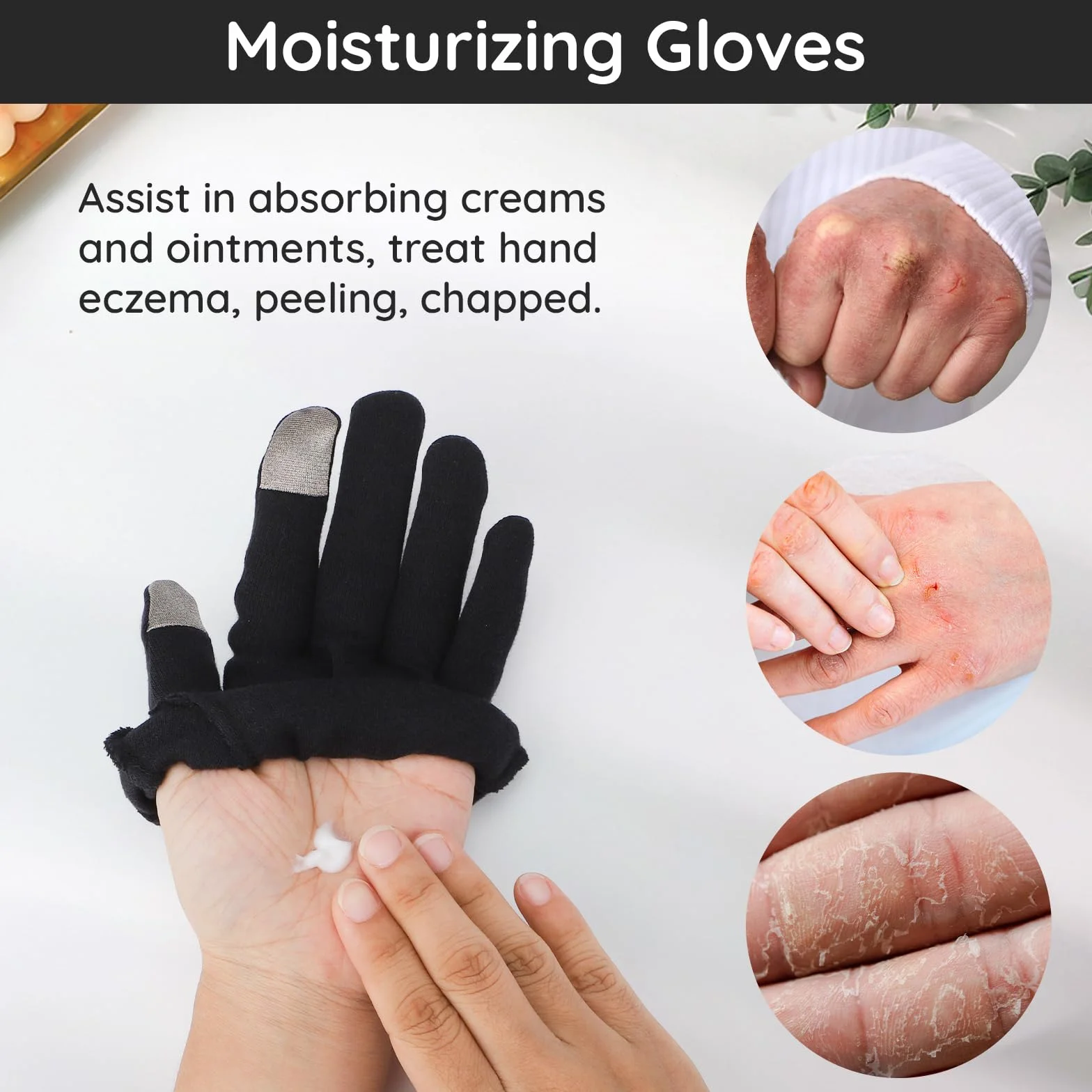 Segbeauty Guanti Cotone Nero, 6 Paia Guanti di Cotone per Dermatiti, con Dita Touchscreen, Morbido e Traspiranti, per Idratare Mani Secche, Ispezione Gioielli, Eczemi (L)
