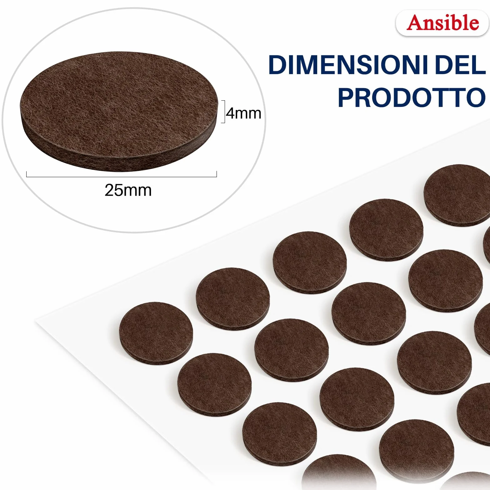 60 Pezzi Feltrini Adesivi per Sedie e Mobili, Rotondi 25 mm Marrone