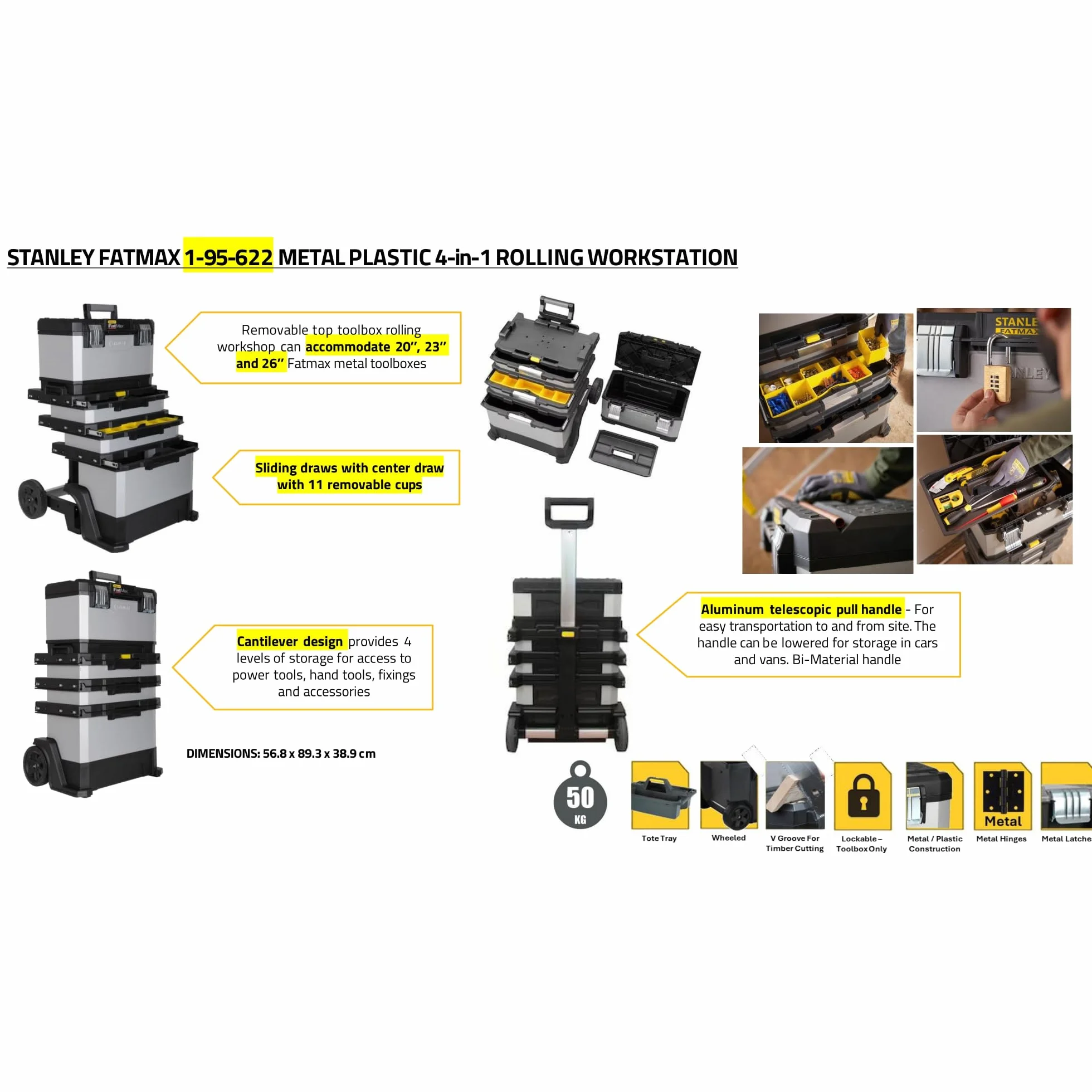STANLEY FATMAX Carrello Porta Utensili 56.8 x 89.3 x 38.9 cm 1-95-622