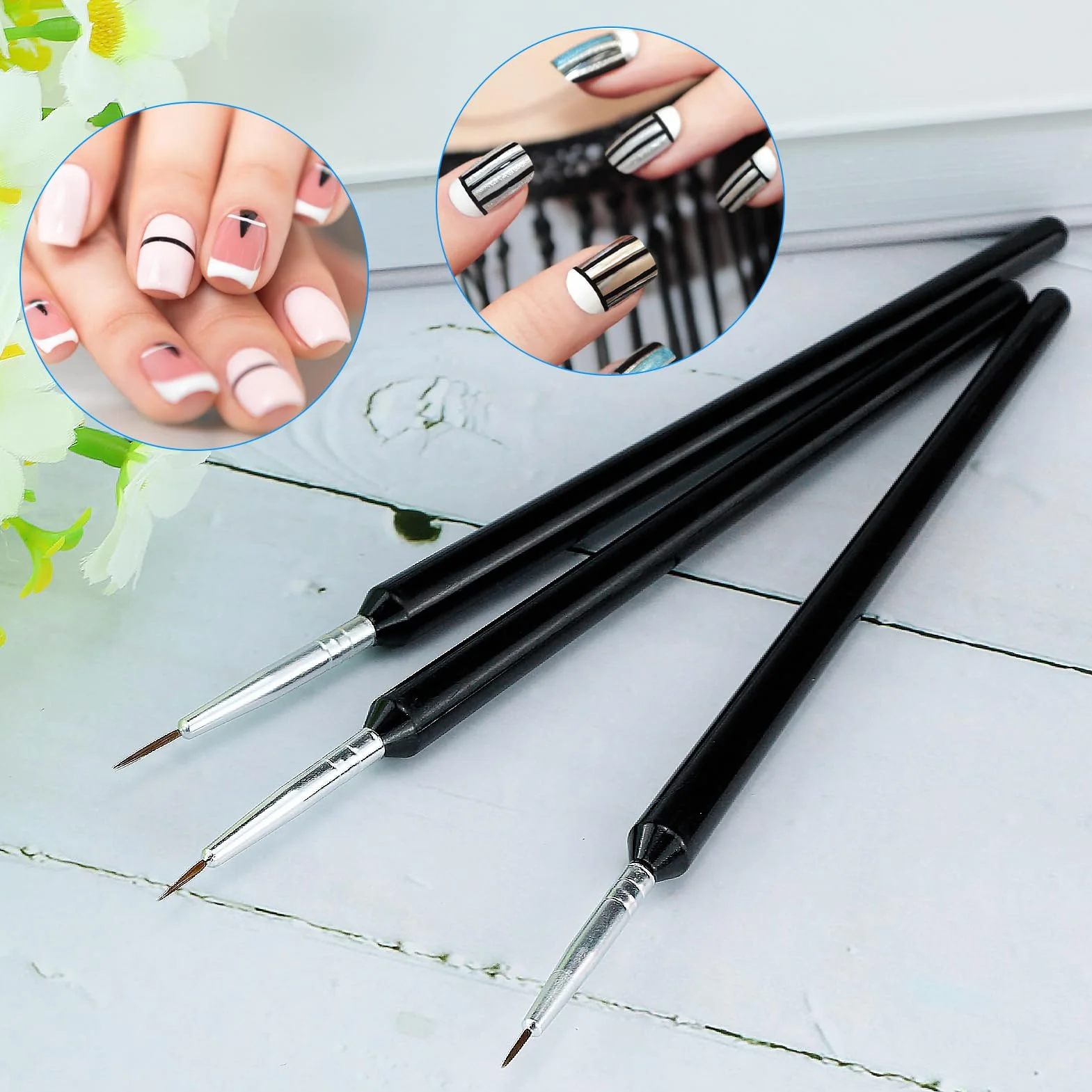 Set di 3 pennelli sottili per nail art, pennelli sottili per nail art in miniatura, pennelli per nail art fai da te, per brevi tratti, dettagli, sfumature, linee allungate