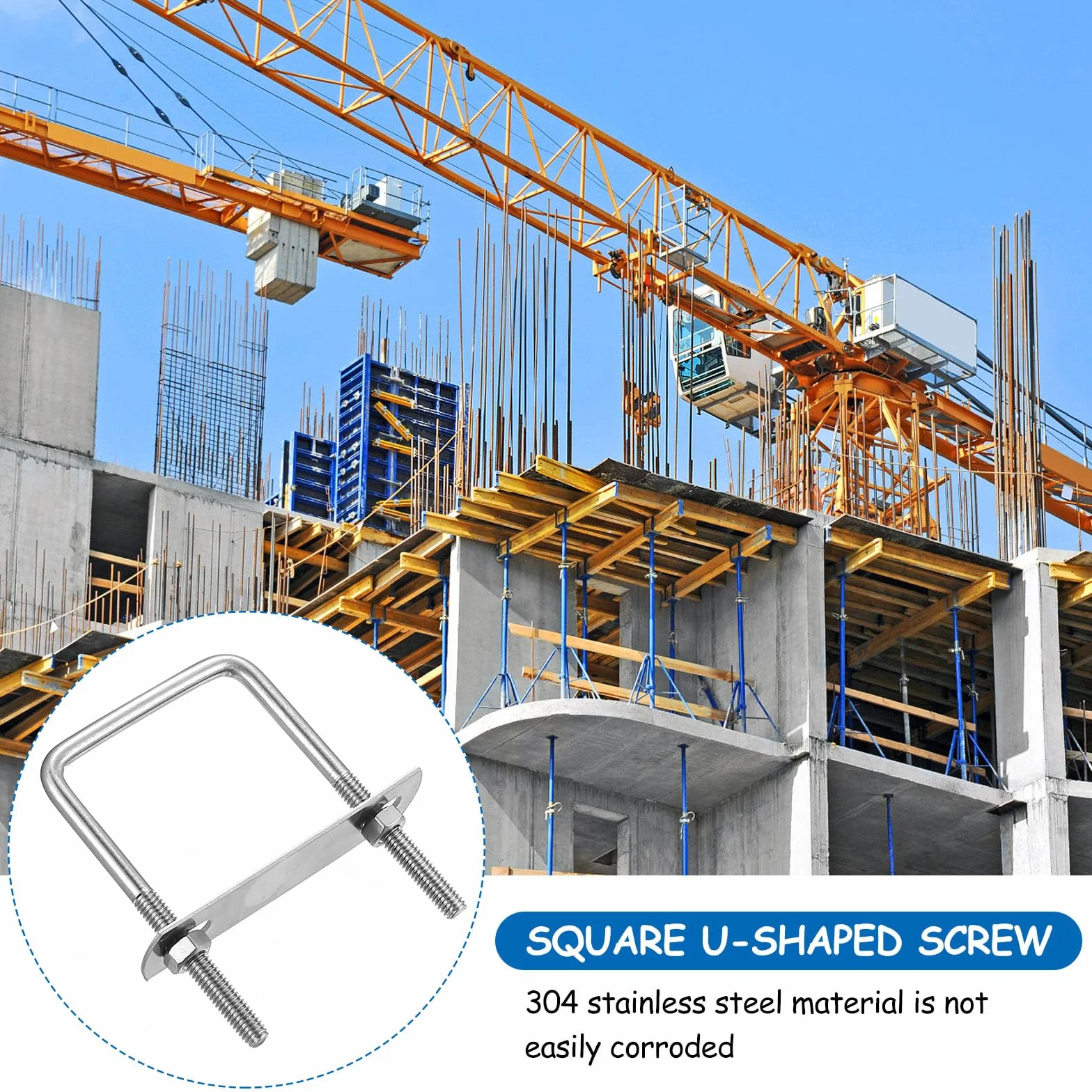Bulloni a U con Piastre M6 x 50 x 80 mm Acciaio Inox Quadrato Kit Fissaggio per Telaio