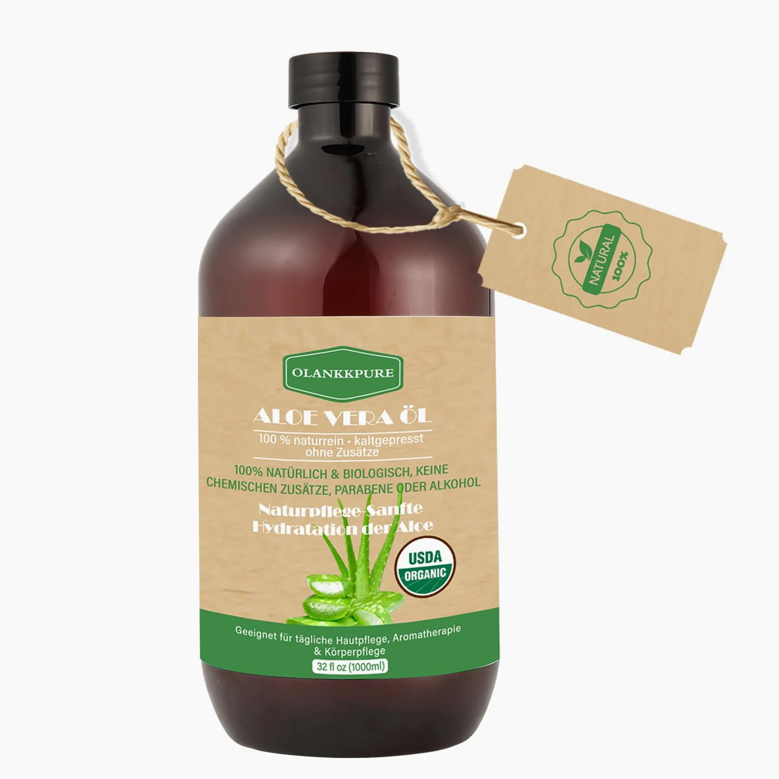 Olio di jojoba al profumo di aloe, 1000 ml di olio di jojoba biologico spremuto a freddo con aroma naturale di tonalità verde per lenire la pelle, rafforzamento delle unghie, cura dei