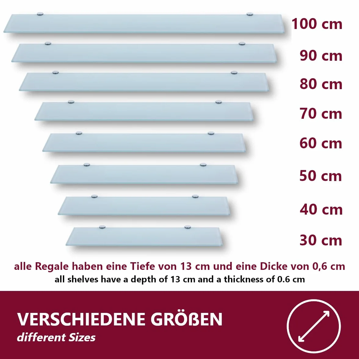 Mensola da parete in vetro di sicurezza 6 mm bianco per bagno