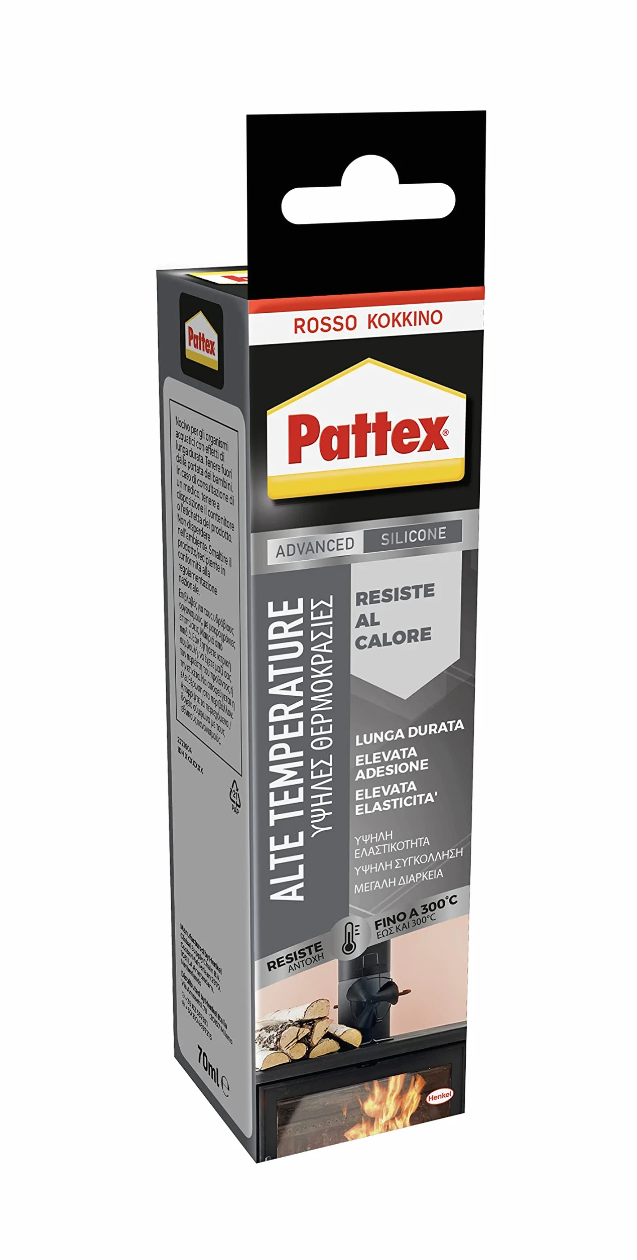 Pattex Silicone Sigillante Alte Temperature Rosso 250° Acetico Tubo 70 ml