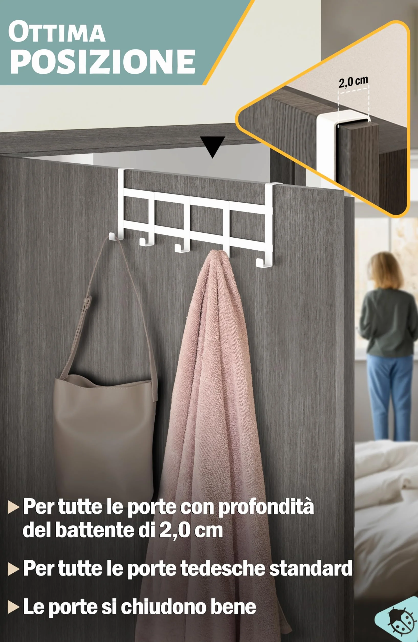 Menz Appendiabiti da Porta Inox Bianco Salvaspazio Ganci per Porte