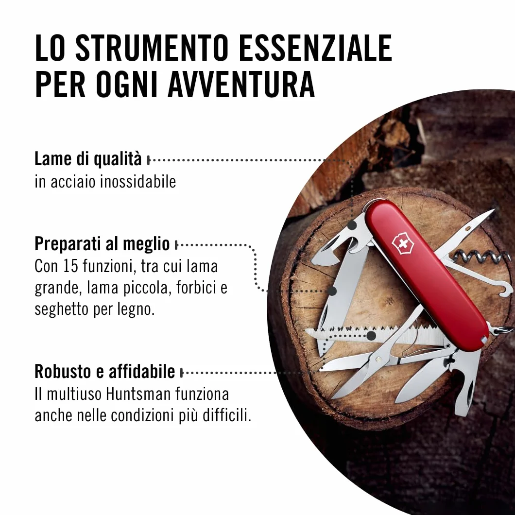 Victorinox Huntsman Coltellino Svizzero Multiuso 15 Funzioni Lama Grande
