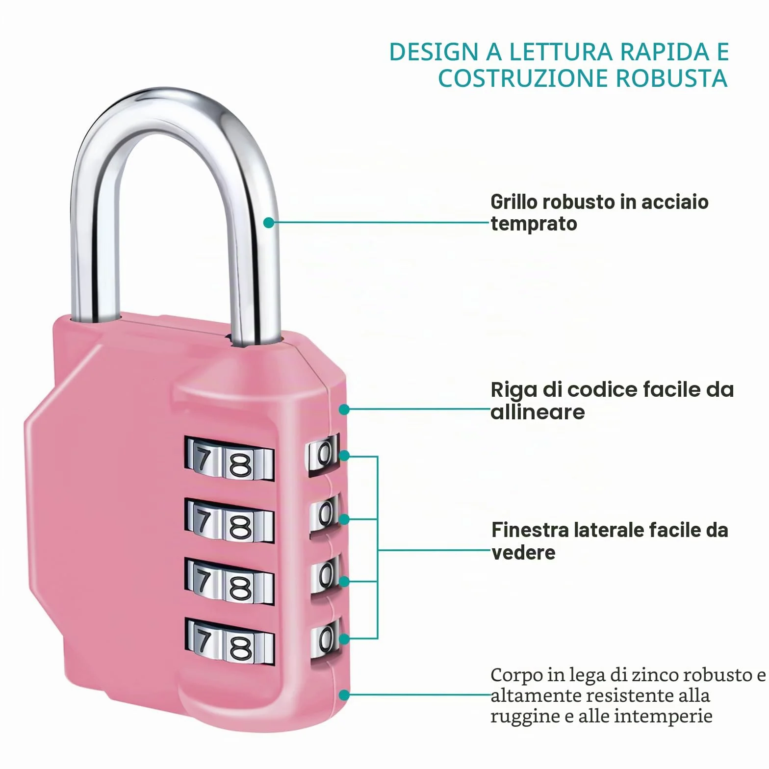 ZHEGE Lucchetto Combinazione a 4 Cifre per Armadietto Palestra e Garage Rosa