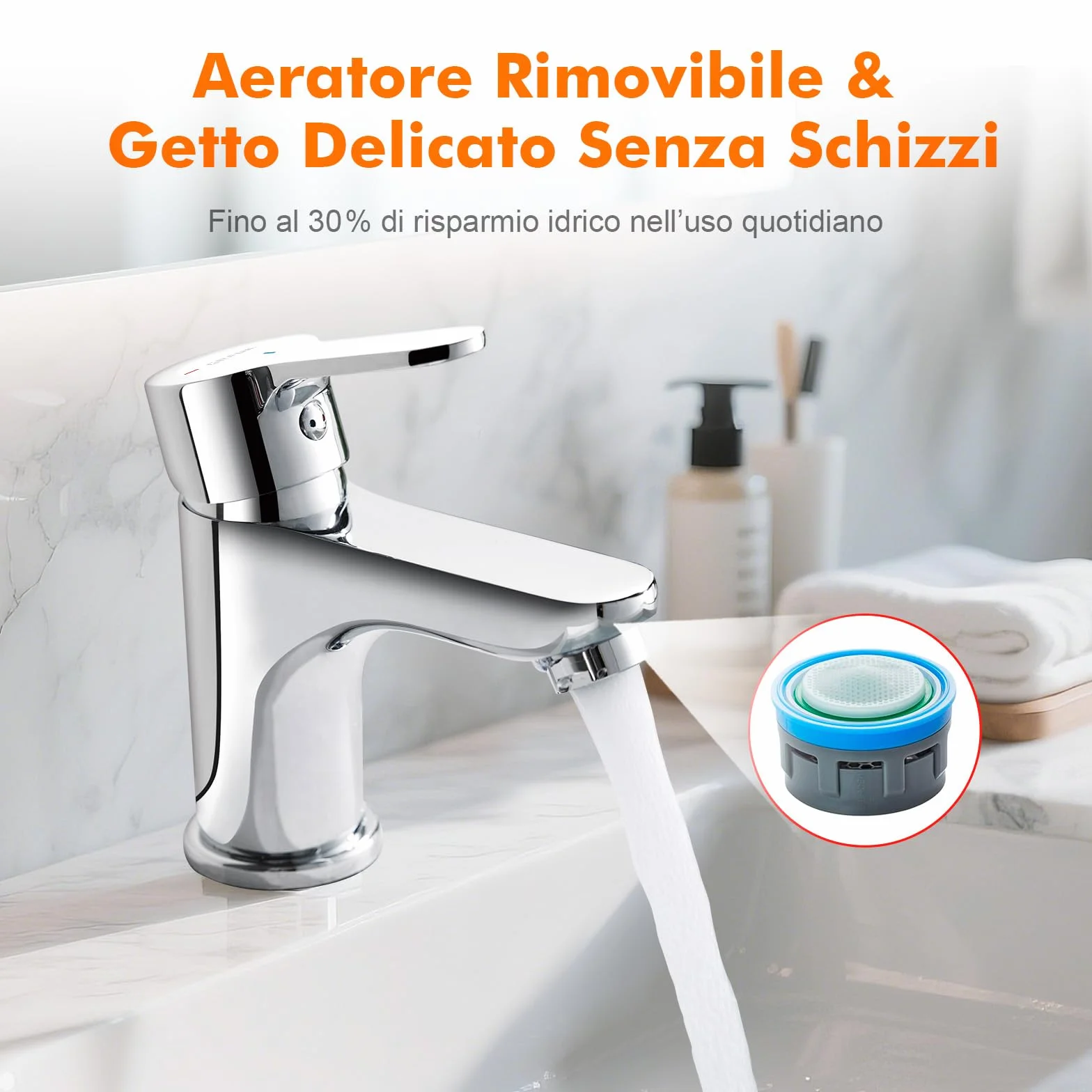 GRIFEMA Miscelatore Lavabo Bagno Monocomando G3/8 Pollici Cromo Argento