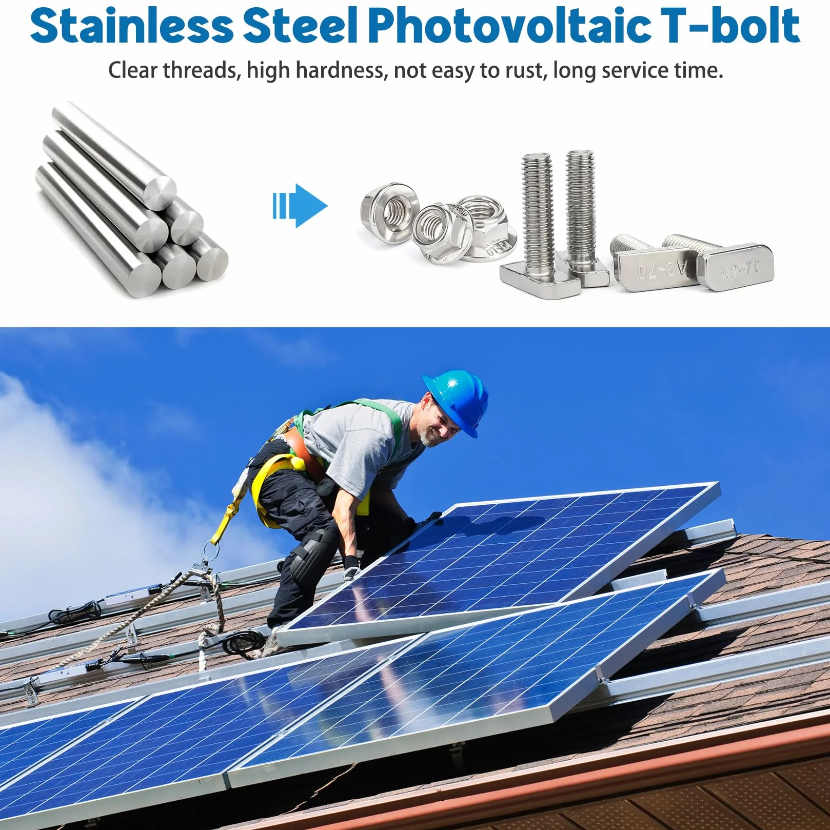 Viti a testa martello M10 x 25 mm acciaio inox per serra solare fotovoltaico