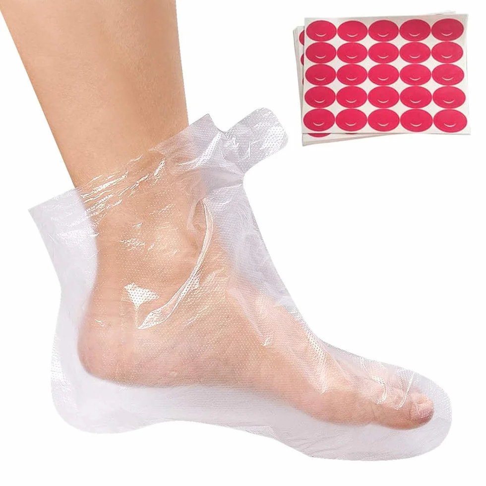 100 pz Stivaletti Monouso In Plastica Trasparente Paraffina Bagno Liners per Pedicure Hot Spa Cera Trattamento Del Piede Borse