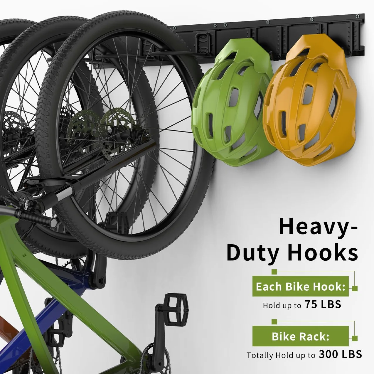 Housolution Portabici 32" per 4 Biciclette + 3 Caschi, Fino a 300 Libbre, Acciaio Solido, Montaggio a Muro, Nero