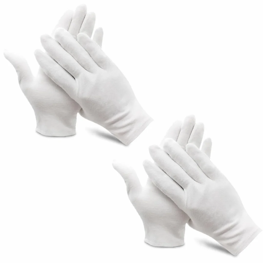 2 Paia Guanti in Cotone Bianco - Unisex, Lavabili e Traspiranti per Cura della Pelle, Lavoro e Notte - Guanti Bianchi in Stoffa Morbida e Ideali per Crema per le Mani