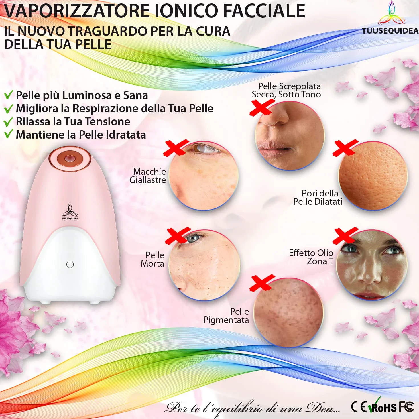 Sauna Facciale Professionale Vapore Caldo Freddo, Vaporizzatore Ionico per Viso, Purifica Idrata Nutre Pelle, Aromaterapia Oli Essenziali