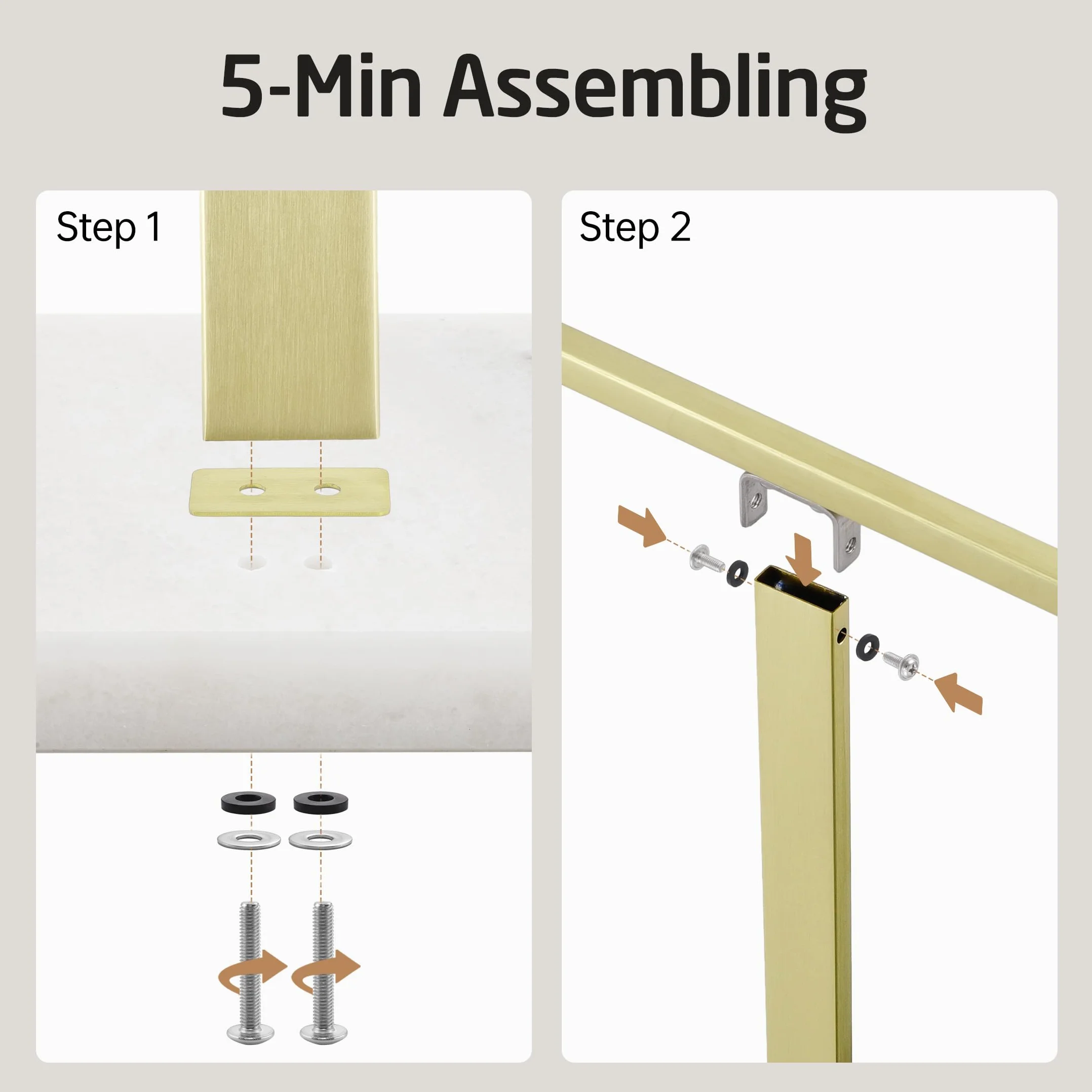 KES Oro Porta Asciugamani Bagno 2 Bracci Base Marmo Acciaio Inossidabile 18/8 Oro Spazzolato