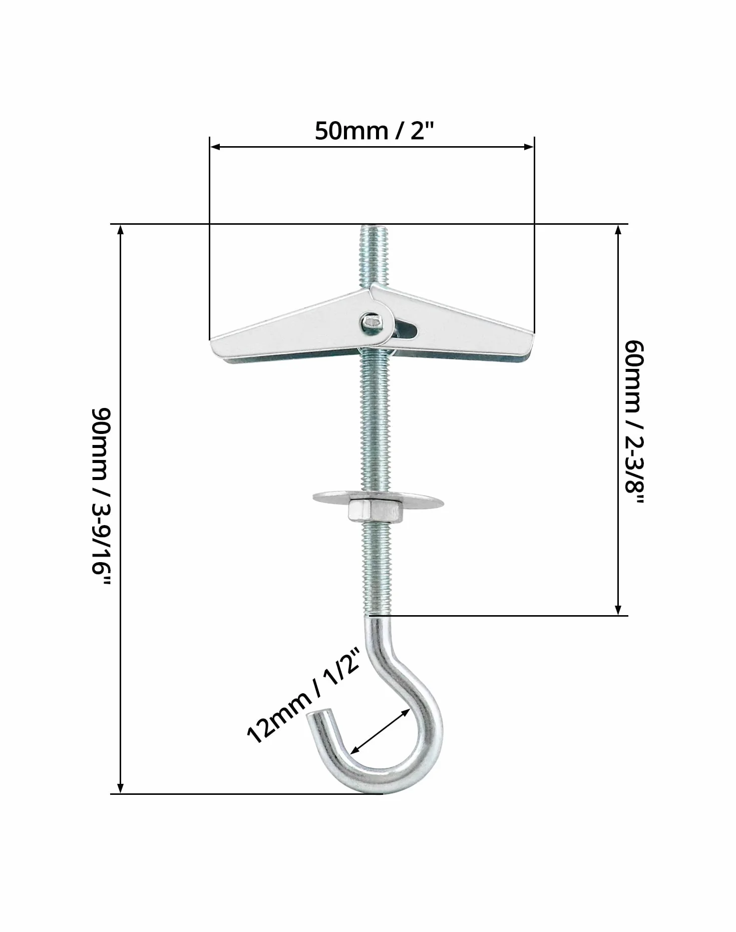 Tasselli A Molla Con Gancio M5x90mm Acciaio Al Carbonio 12 Pezzi