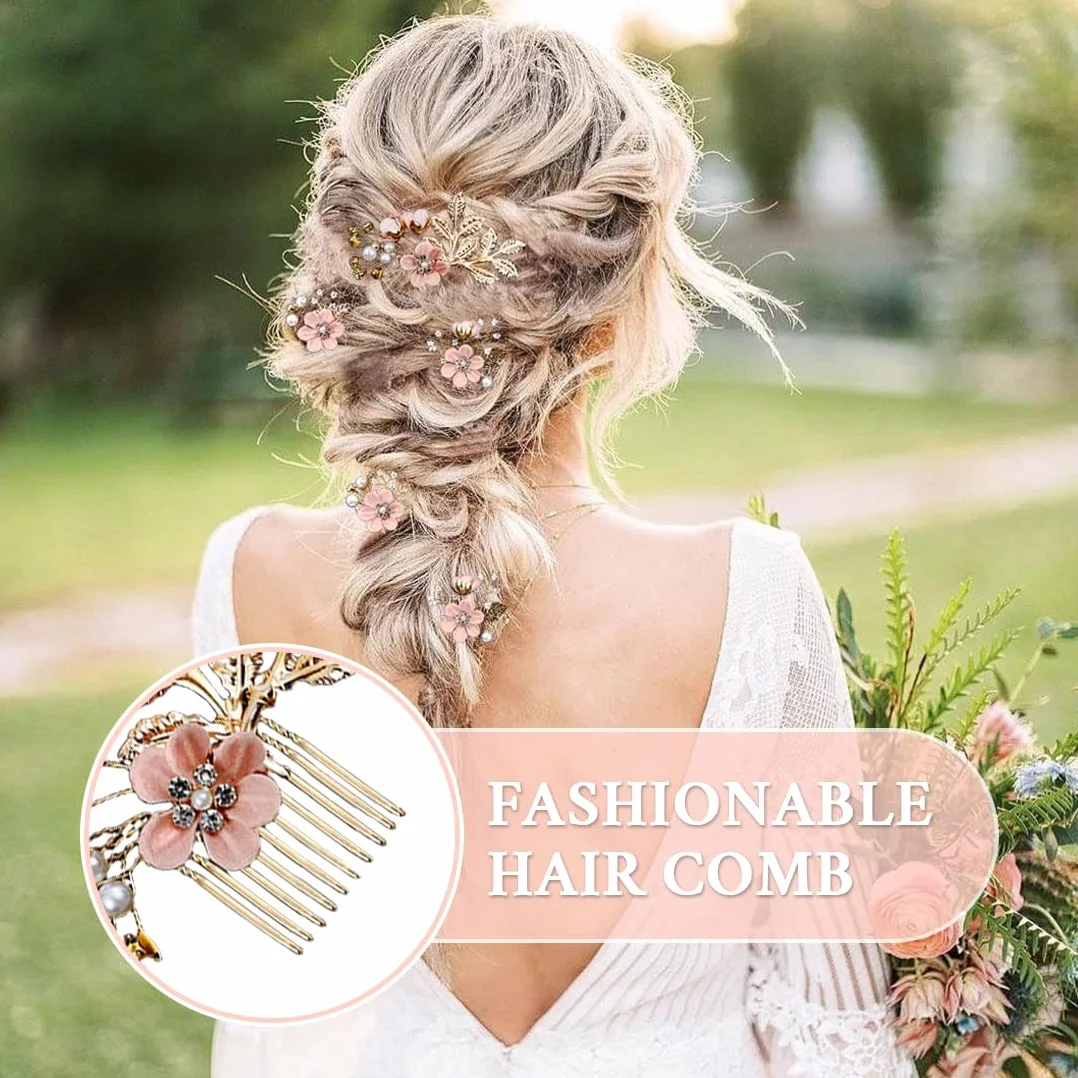 Set di 4 Fermagli Capelli Sposa, Pettine per Capelli da Sposa con Perle,Accessori Capelli Sposa con Strass Rosa,per Accessori per Capelli da Sposa Fascia da Sposa