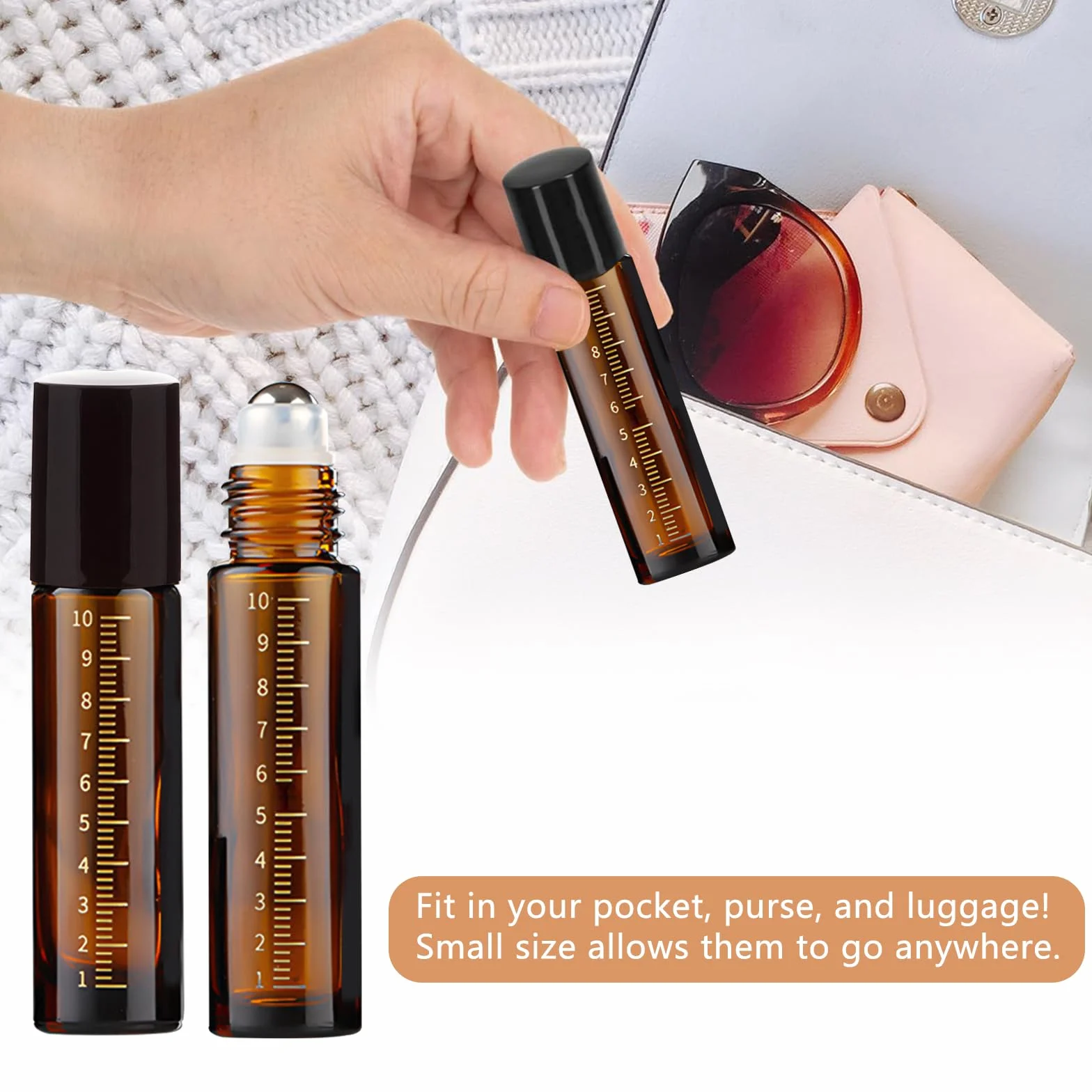 THINTON Roll on - Bottiglia vuota da 10 ml, 8 bottiglie di vetro Roll on per olio essenziale, ricaricabili, per oli, profumi, cosmetici, massaggi