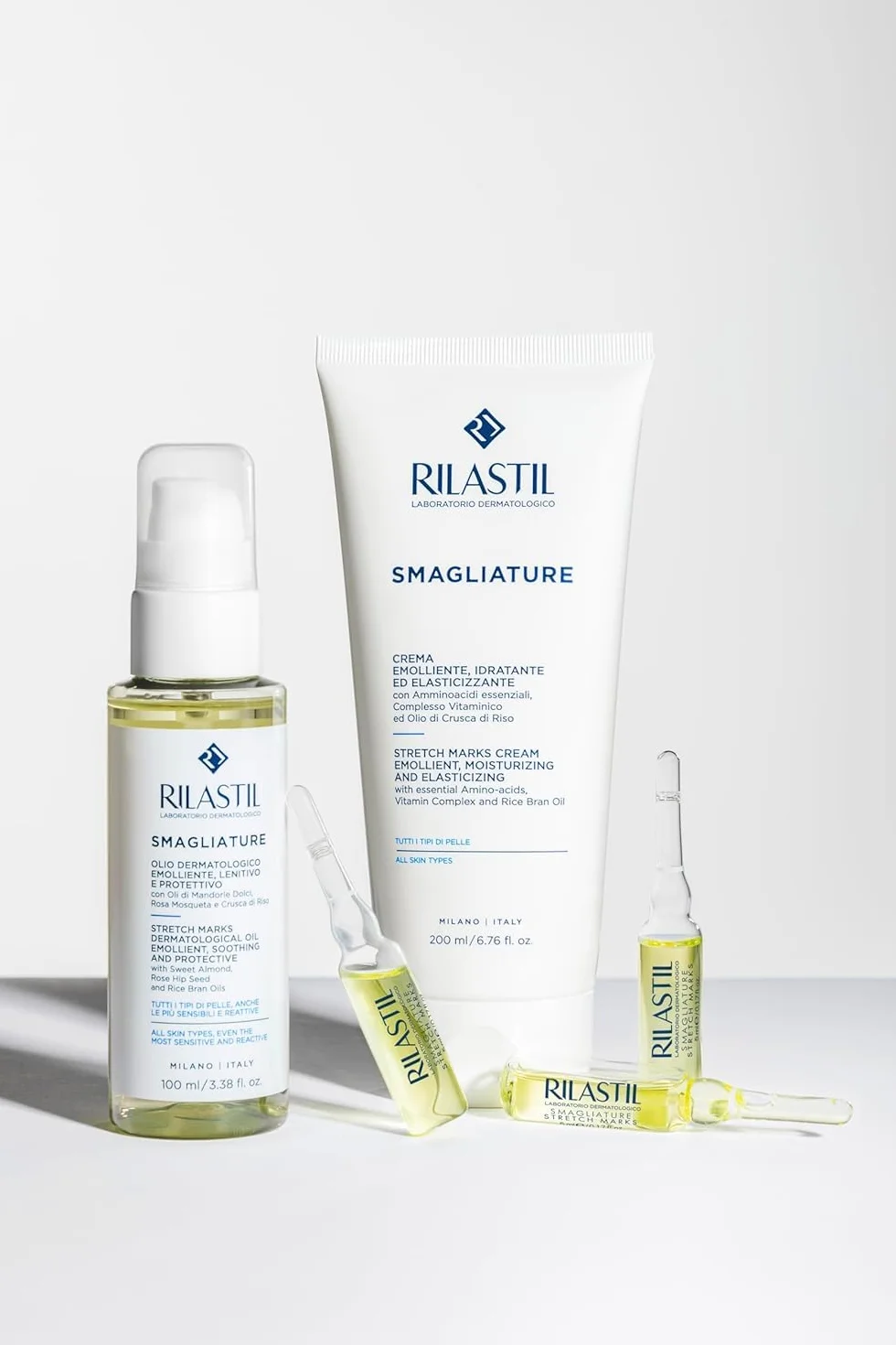 Rilastil Fiale Smagliature, Trattamento Intensivo, Emollienti e Leviganti, Tutti i Tipi di Pelle, Confezione da 10 fiale da 5 ml
