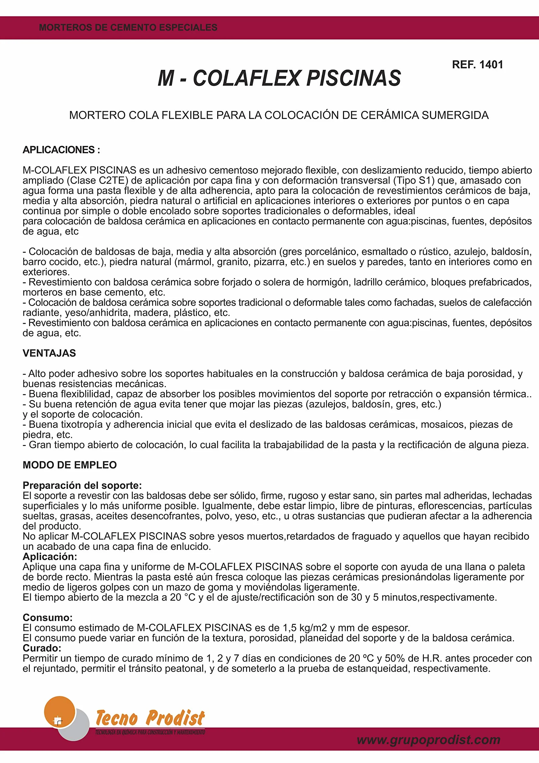 M-COLAFLEX PISCINAS Adesivo cementizio flessibile 2,5 kg per piastrelle piscine