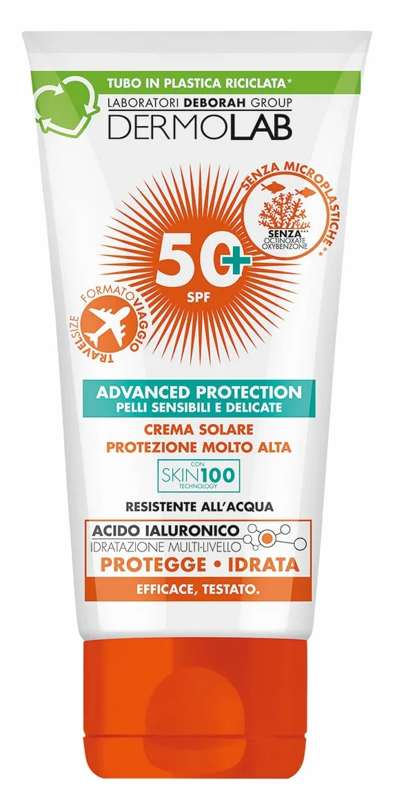 Dermolab - Crema Solare Protezione Molto Alta, per pelli chiare e delicate, Resistente All'acqua, SPF 50+, Formato Travel, 50 ml