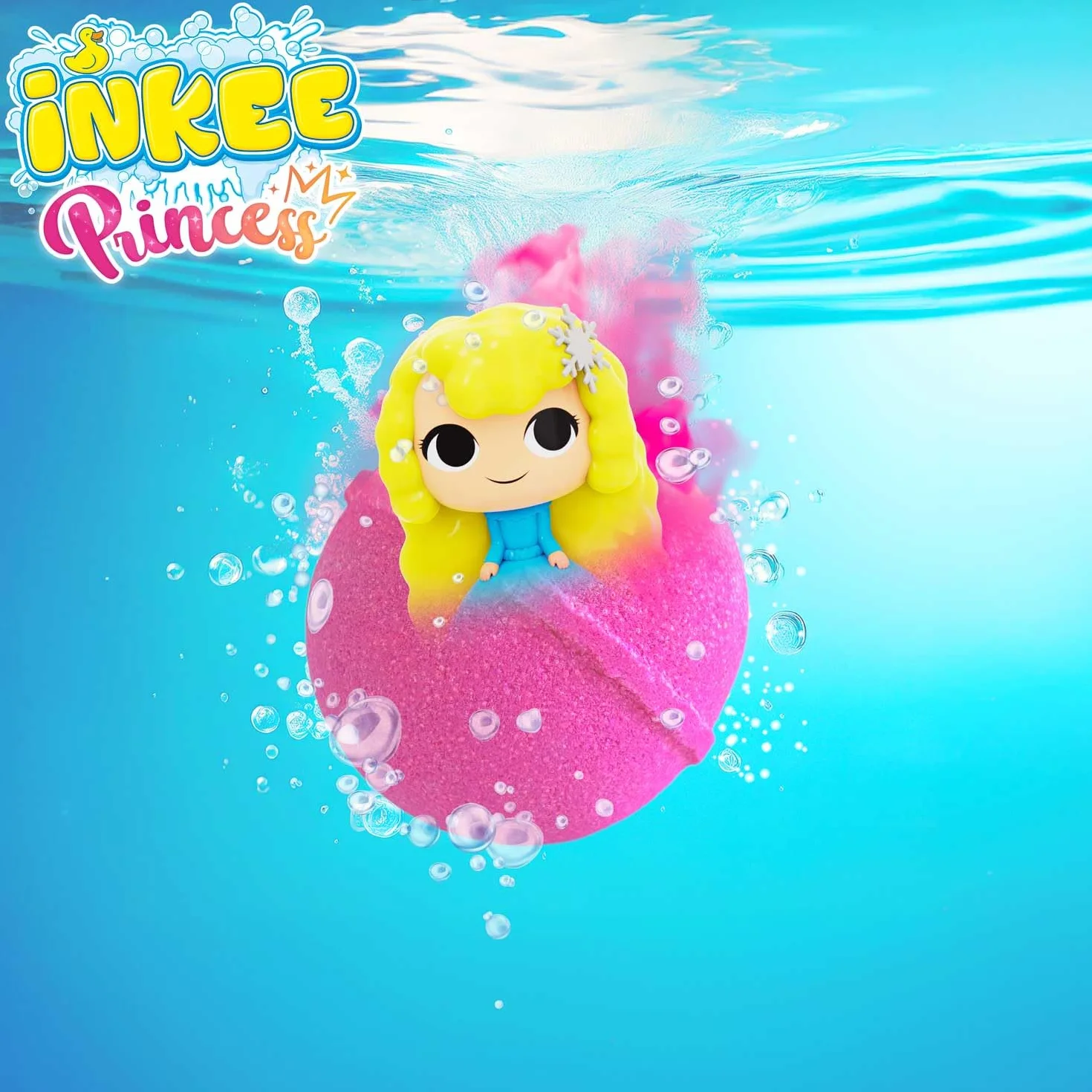 INKEE Surprise Princess – Bomba da bagno principessa con sorpresa, profumo zucchero filato e olio di mandorle, testata dermatologicamente, 100g, rosa o lilla
