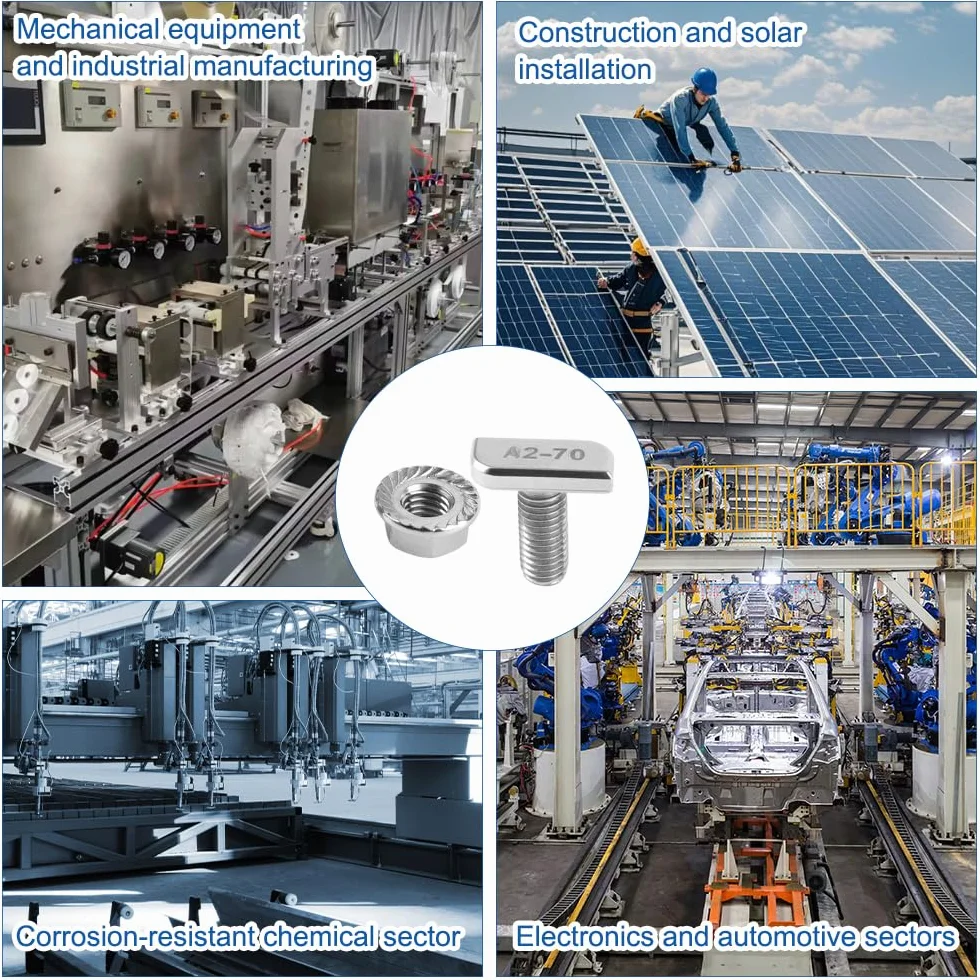 M8 x 20 mm Slot Viti a Testa Martellata con Dadi Flangiati Set, Bulloni a T in Acciaio Inossidabile per Montaggio Fotovoltaico