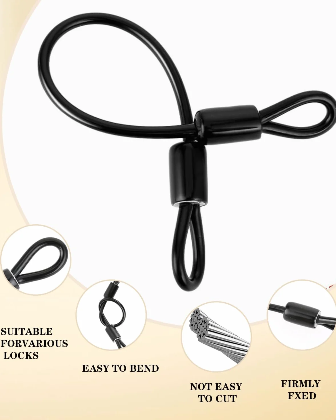 Cavo di Sicurezza in Acciaio 1 m Lucchetto per Mobili da Giardino Biciclette 4 PCS Nero Argento