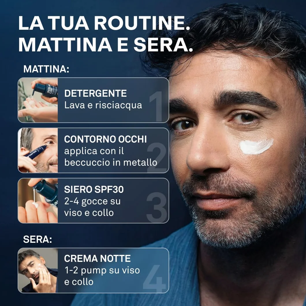 SERLINO LAB Kit completo Skincare Antirughe, Detergente, Contorno Occhi, Siero Giorno SPF30, Crema Notte, tutto made in italy