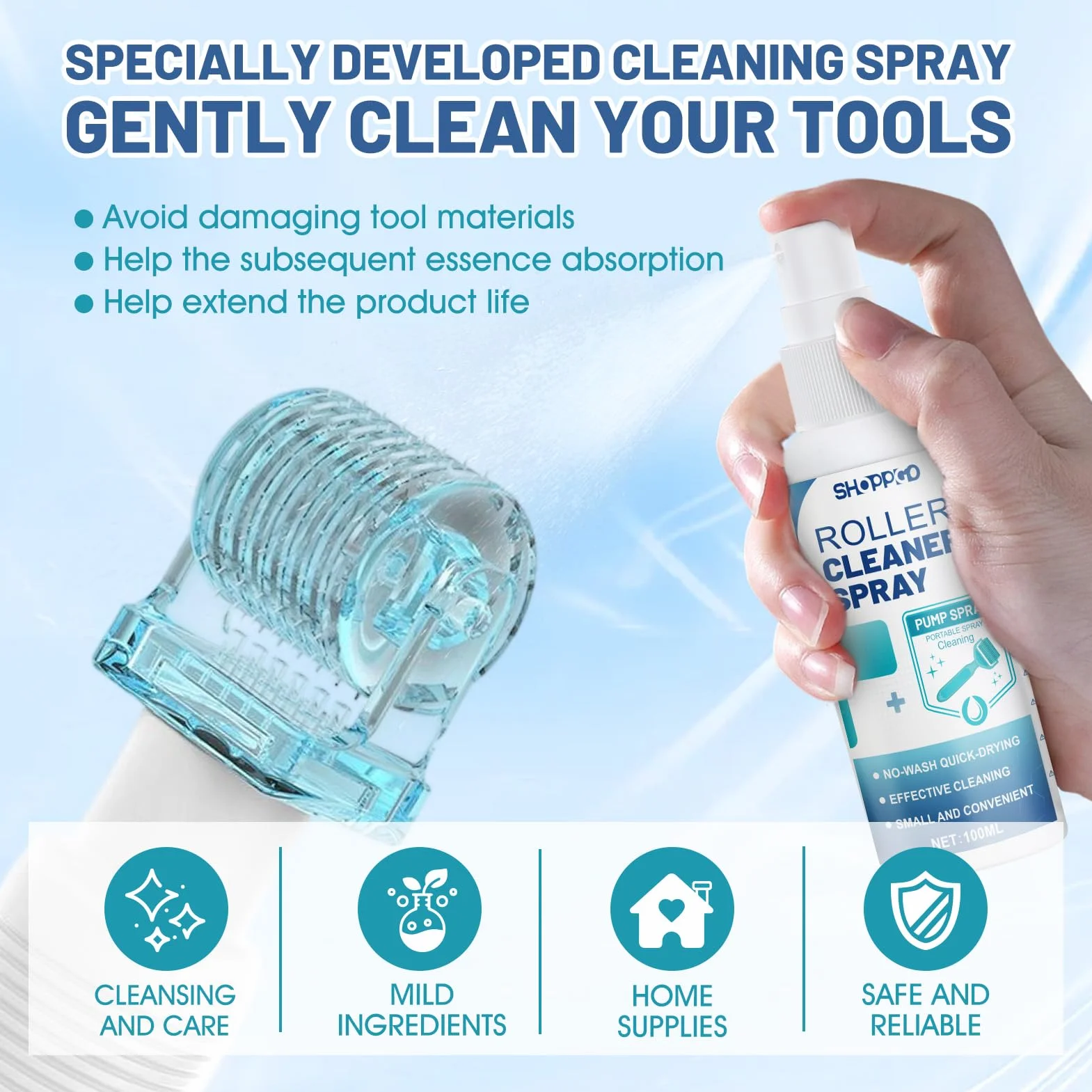 Microneedling Viso Roller Cleaner, Derma Roller Cleaner, Spray Roller Cleaners, Adatto per Rulli, Microaghi, Derma Stamp, Pulizia Rapida ed Efficiente, 100ml