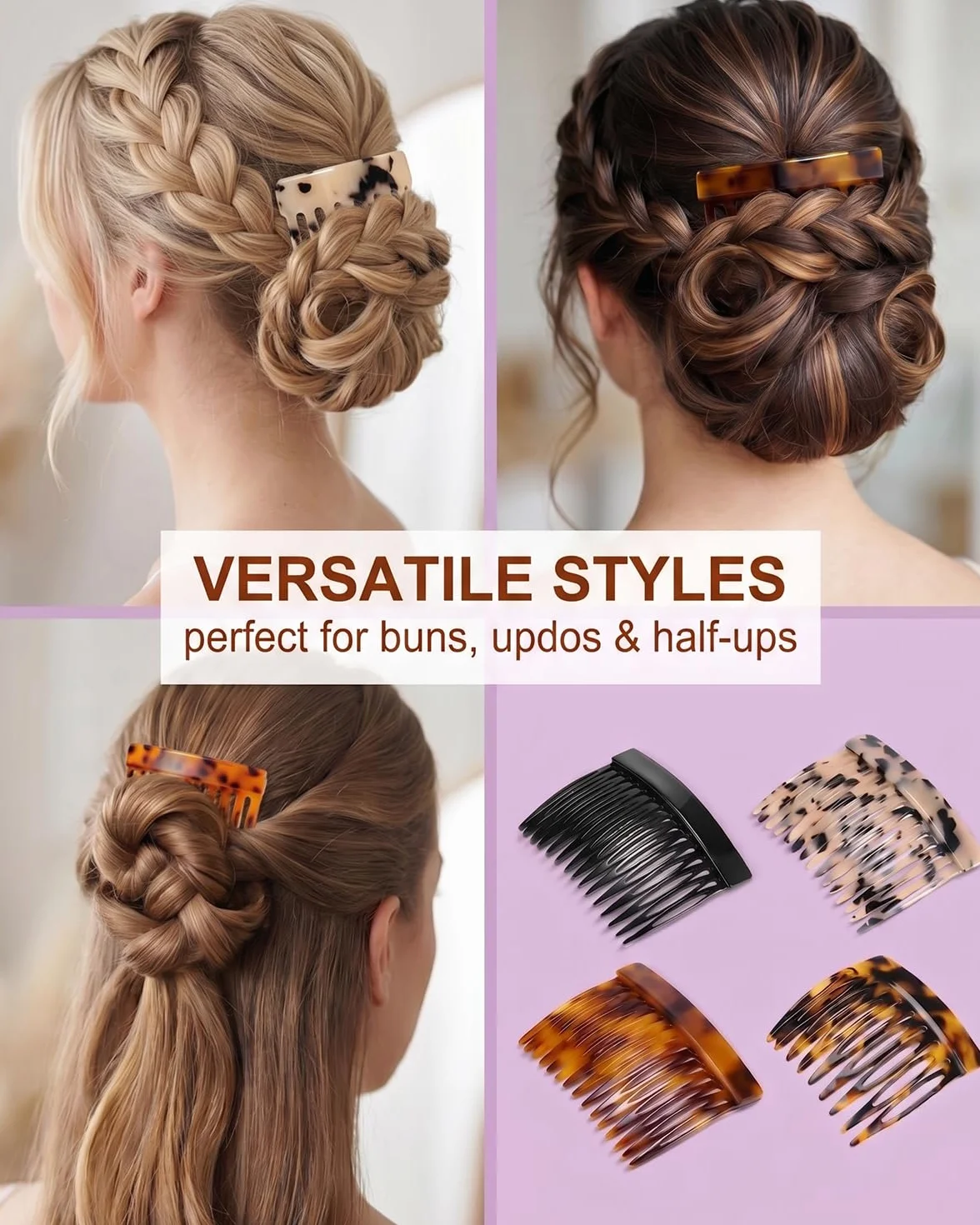 Pettini Fermacapelli Donna 4 Pezzi in Acetato, Stile Francese per Acconciature Eleganti, Ideali per Chignon, Dutt e Raccolti con Tenuta Forte e Duratura.