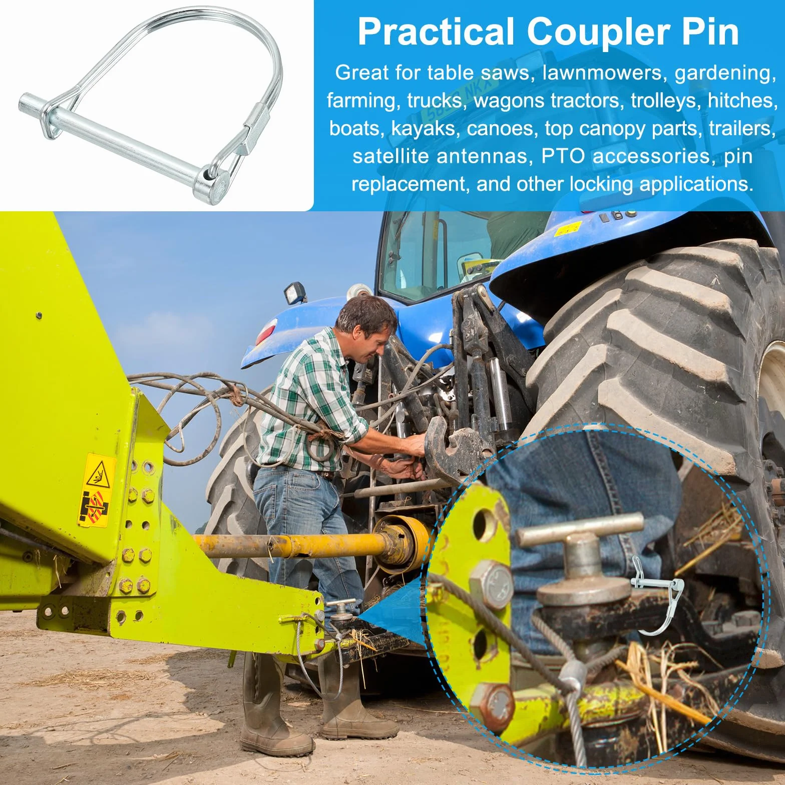 PATIKIL Perno di Bloccaggio per Albero 6x70mm Perno Accoppiamento Rimorchio Perni di Sicurezza