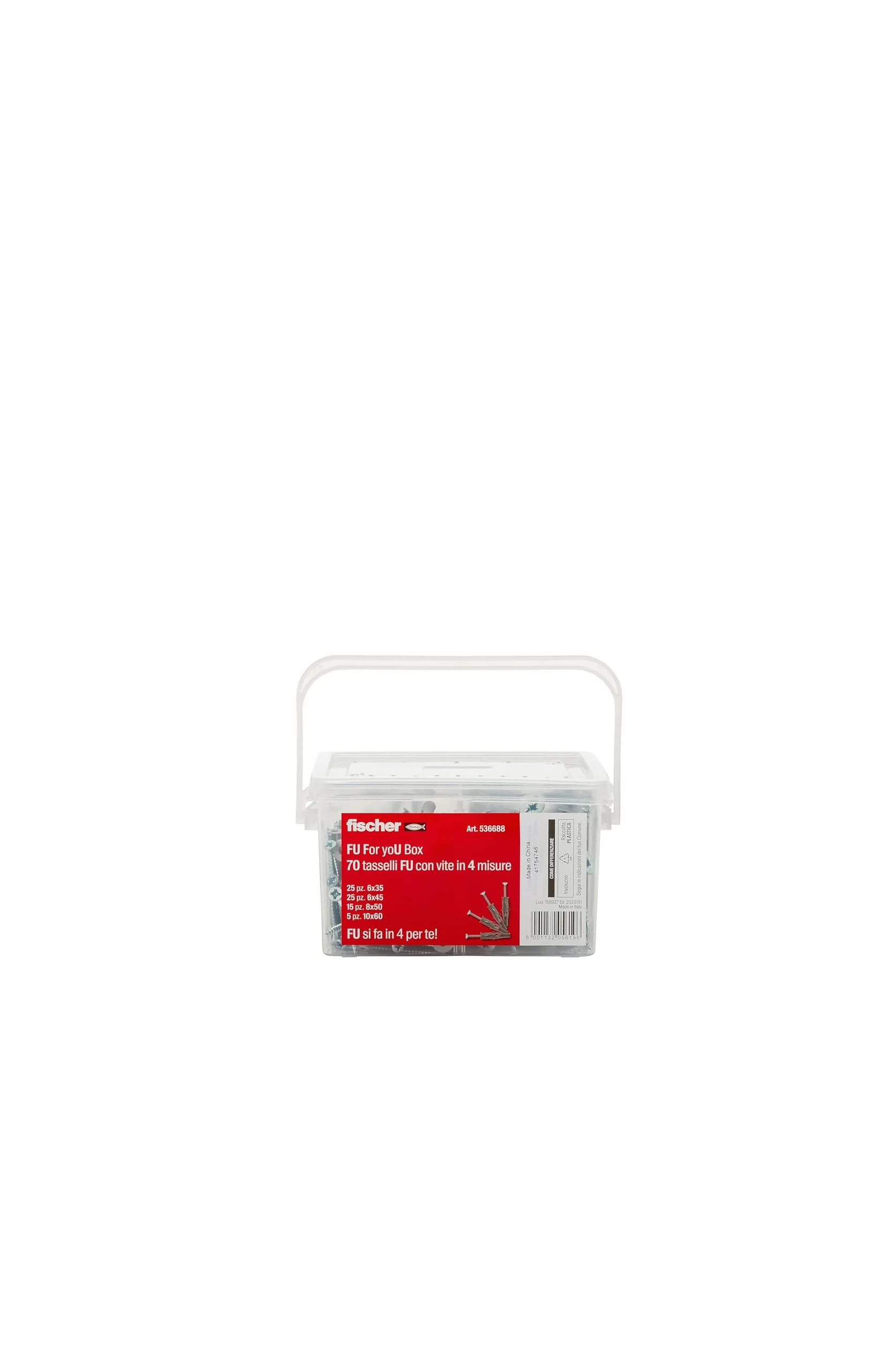 Fischer Kit For You Box 70 Tasselli FU con Vite per Muro Pieno, Cartongesso e Lastre, Grigio