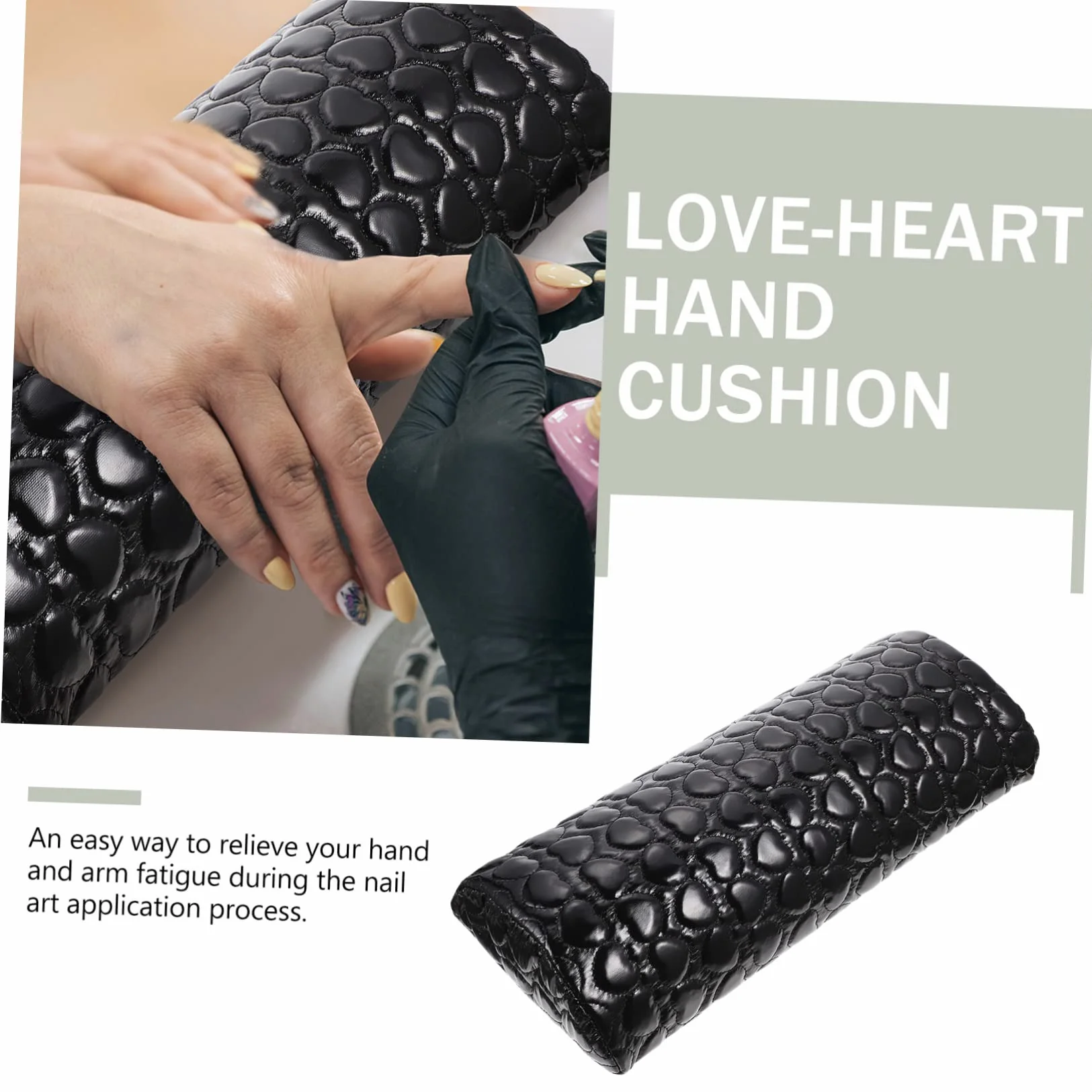 Poggiamano per Unghie a Forma di Cuore in Pu Nero, Cuscino Morbido per Manicure Confortevole, Allevia Affaticamento Mano e Braccio per Nail Art a Casa e Salone